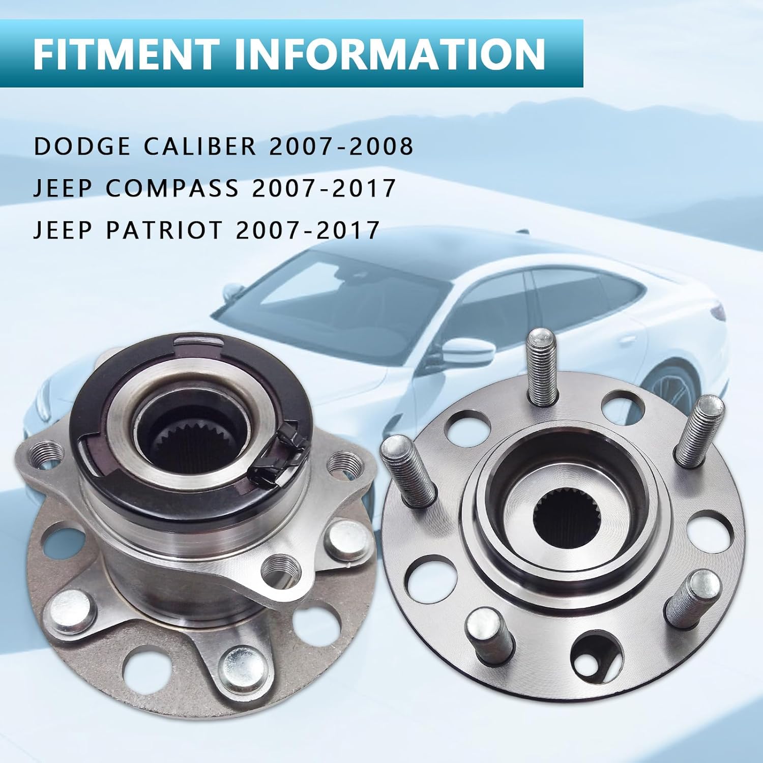2 Pack 512333 Rear Wheel Bearing and Hub Assembly 4WD/AWD Compatible with Compass Patriot 2007-2017, Dodge Caliber 2007-2008 5 Lug