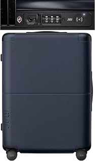 July Checked with CaseSafe - 24.5" Built in Tracking, Airline Approved Check In Luggage with Wheels, Spinner Suitcase for Men & Women - Rolling Suitcase, Spinner Wheels, Y-Strap - Navy