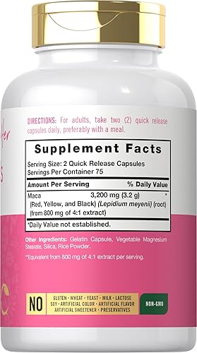 Miniatura 2 de Carlyle - Cápsulas de raíz de maca para mujeres, 3200 mg 150 unidades suplemento sin gluten ni organismos modificados genéticamente para ella
