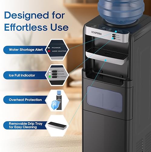Miniatura 7 de ICEPURE Dispensador de enfriador de agua con máquina de hielo integrada, dispensador de agua fría y caliente con máquina de hielo de bala, 33