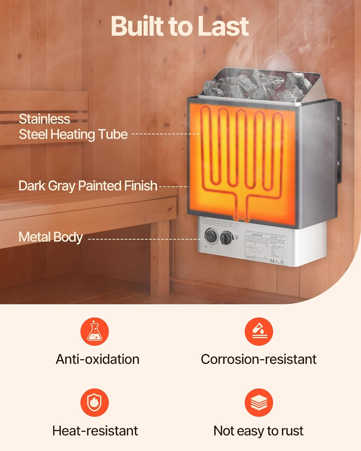 VEVOR 9KW Sauna Heater, Steam Bath Sauna Heater with Built-in Controls, Electric Sauna Stove, 3h Timer and Adjustable Temp for Max. 317-459 Cubic Feet, Home Hotel Spa Shower Use 220V FCC Certification