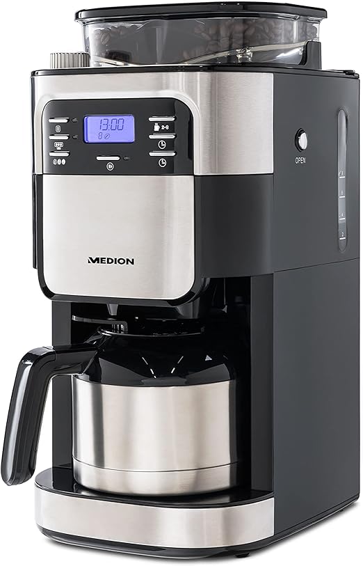 MEDION Machine à café avec broyeur et thermos (minuterie, 1 litre, 900