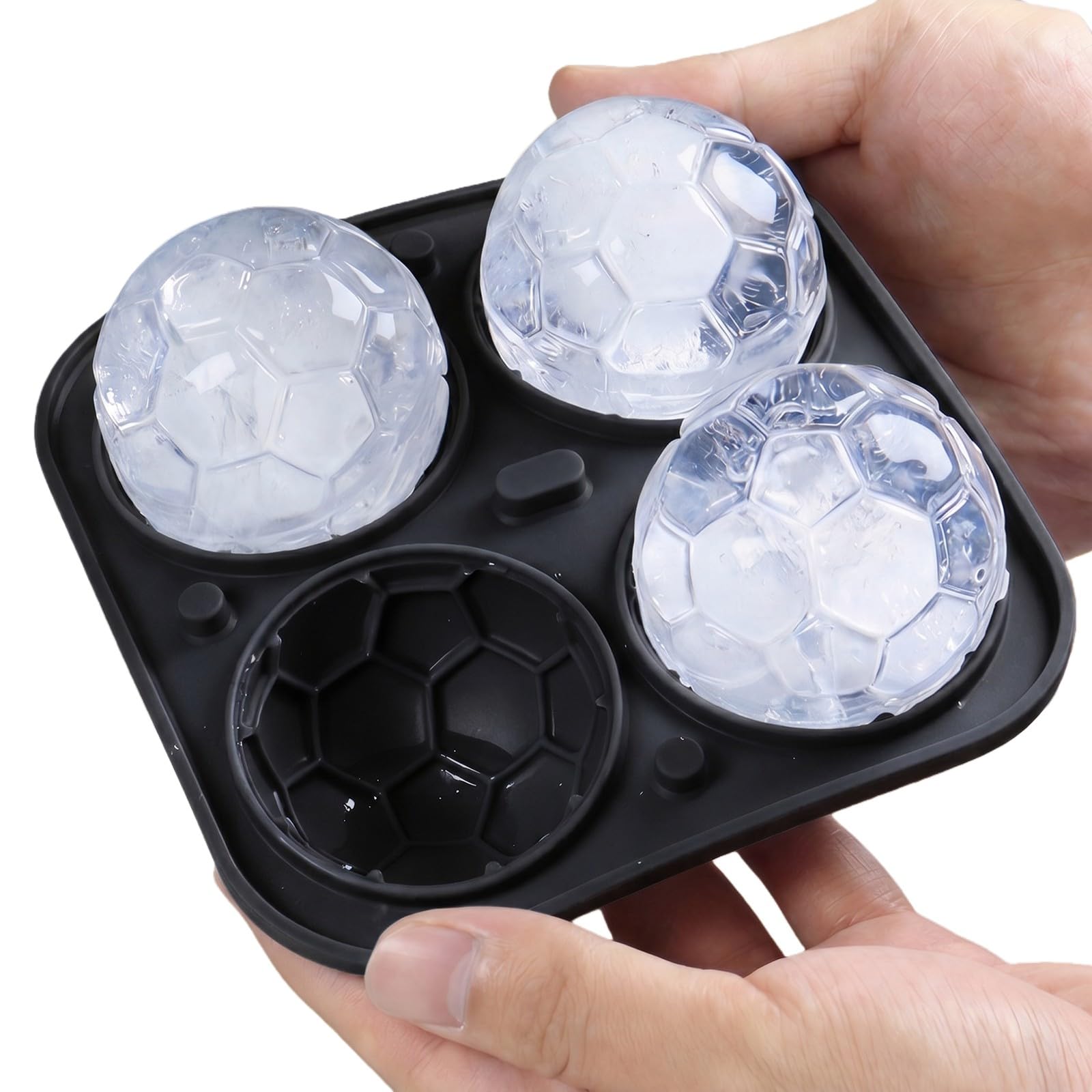 Fußballformen Eiswürfelform Silikon mit Deckel 4 Mulden Große Eiskugeln für Cocktails und Getränke