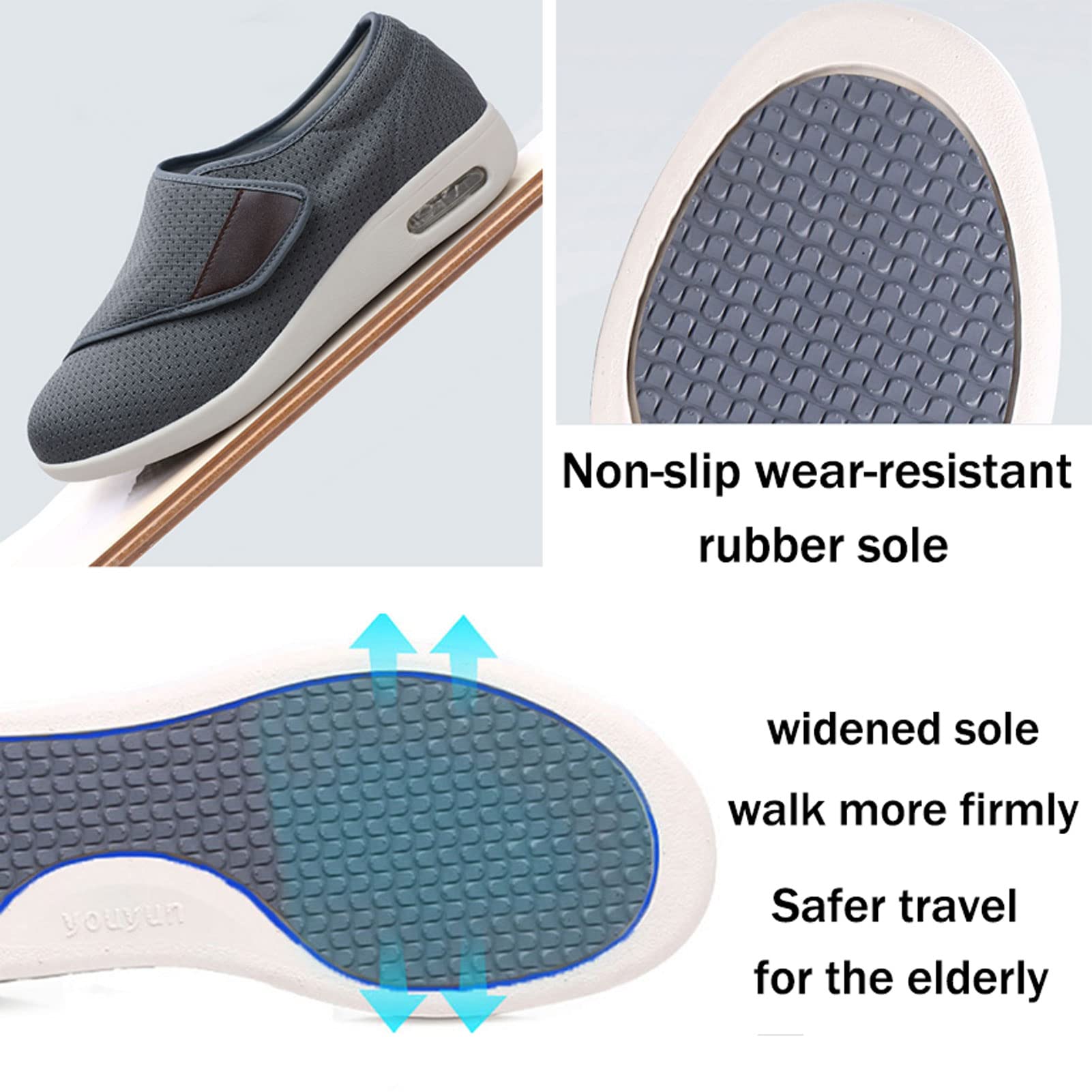 Buty dla Kobiet z Cukrzycą Bardzo Szeroka Szerokość z Rzepem, Regulowane Buty do Chodzenia z Opuchniętymi Stopami, Ortopedyczne Zapalenie Stawów Obrzęk Kapcie(Size:39,Color:Jasnoszary)