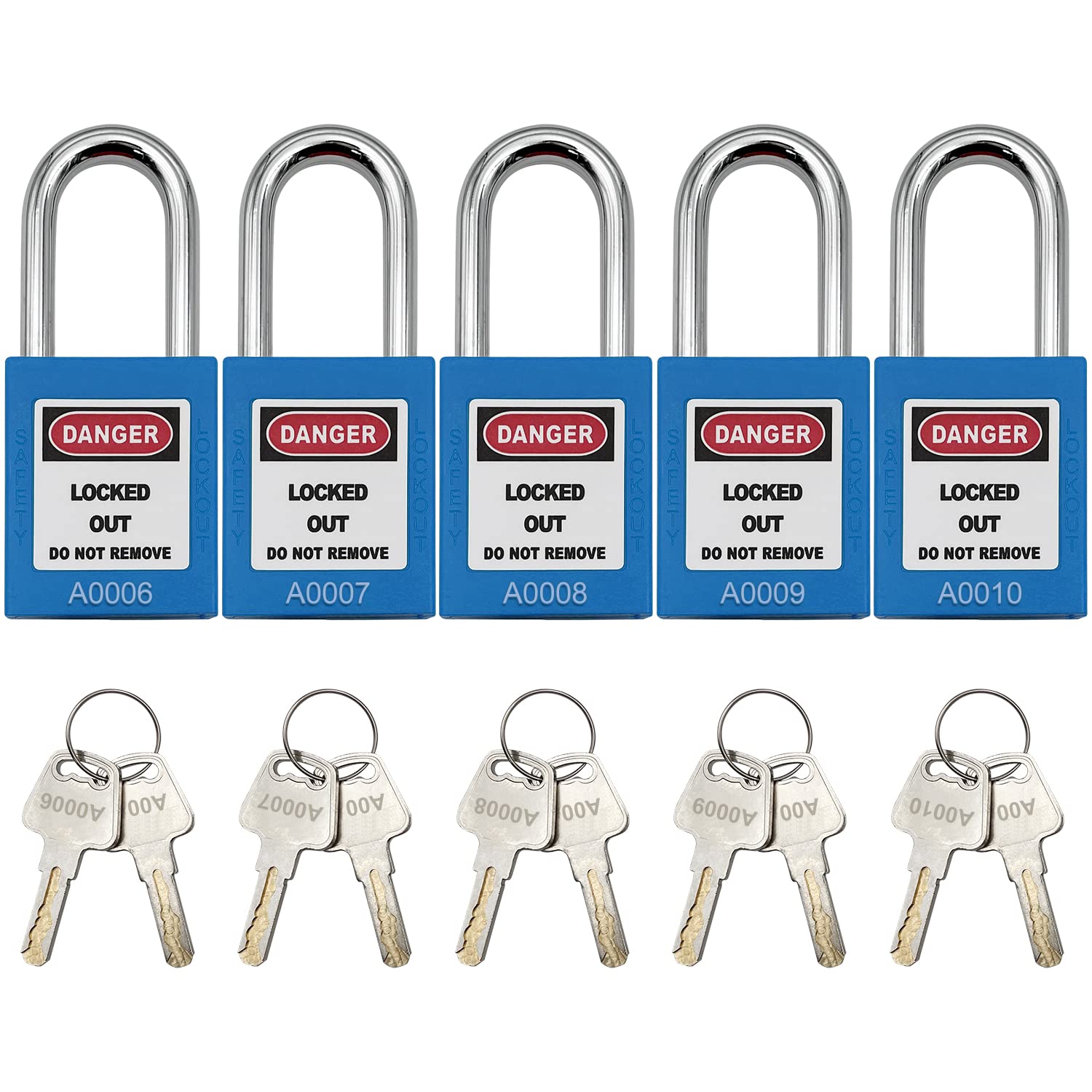 SAFBY Candados loto seguros con 10 llaves diferentes para estaciones y dispositivos (azul, llave diferente)