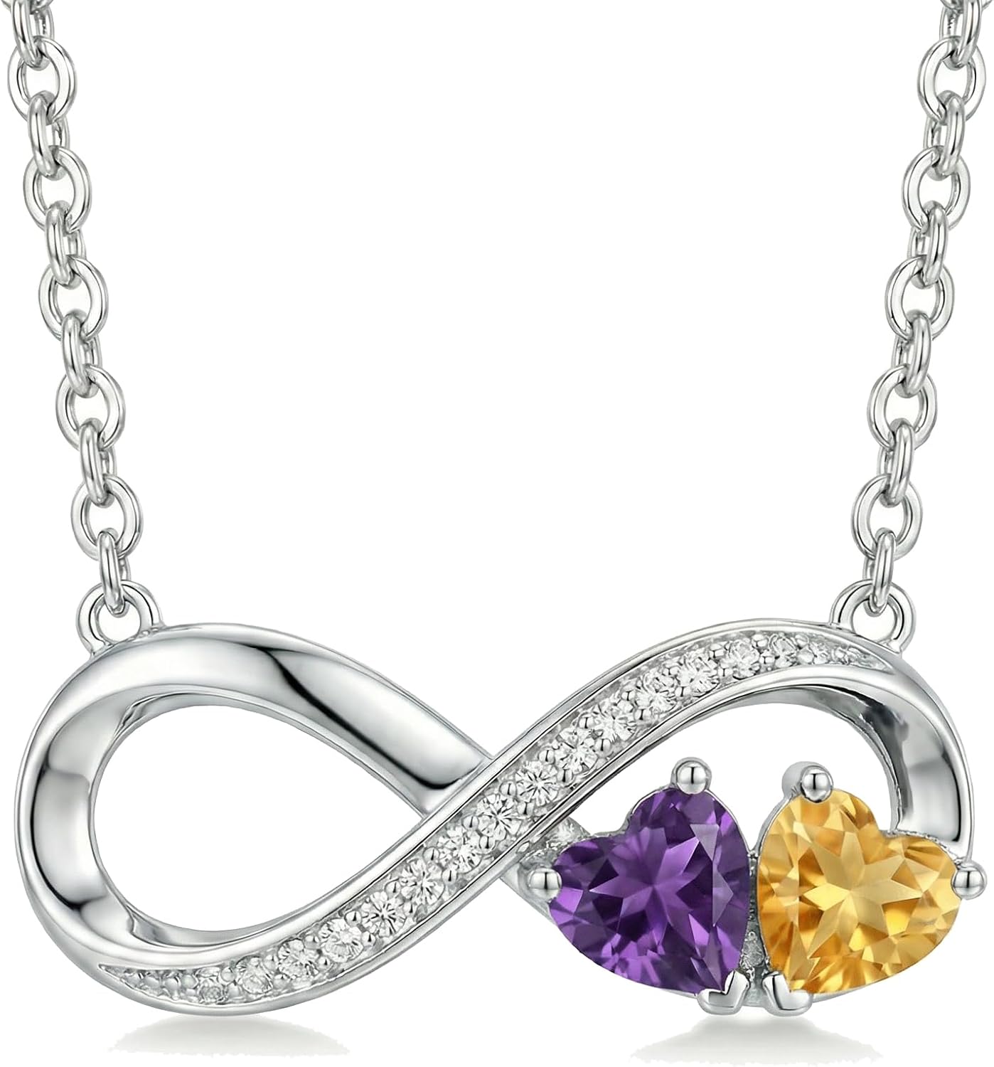 CRMAD Birthstone Necklace for Women 18K White Gold Infinity Pendant Jewelry Anniversary Christmas Birthday Gifts for Wife Mom Lady Daughter Her