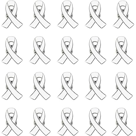 White Awareness Ribbon Pin 20 Pcs Lung Cancer Bone Cancer Victims of...