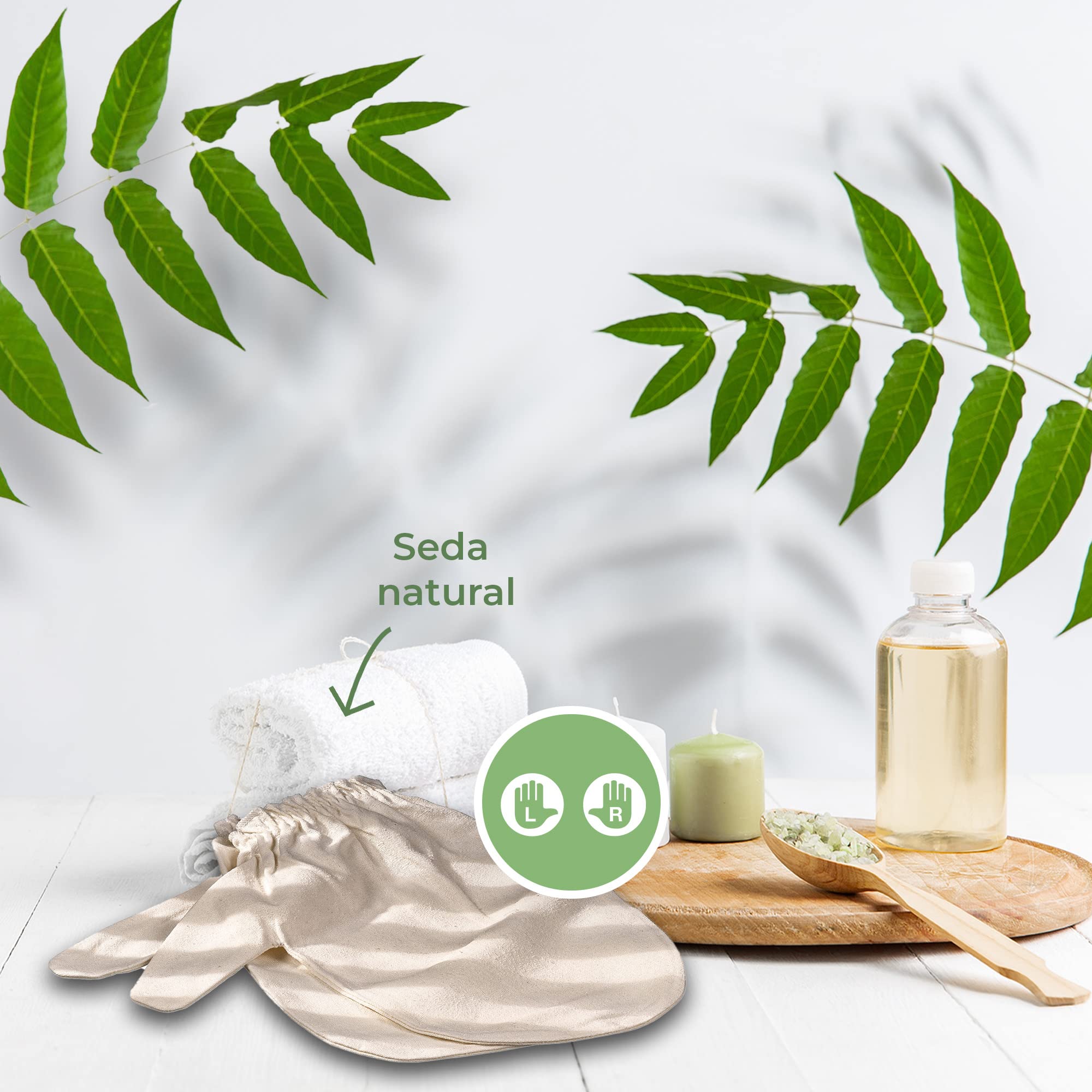 MASSAGE-EXPERT Guantes de seda Garshan de seda cruda [1 par]. Para peeling, Ayurveda, masaje en seco y celulitis. Grande