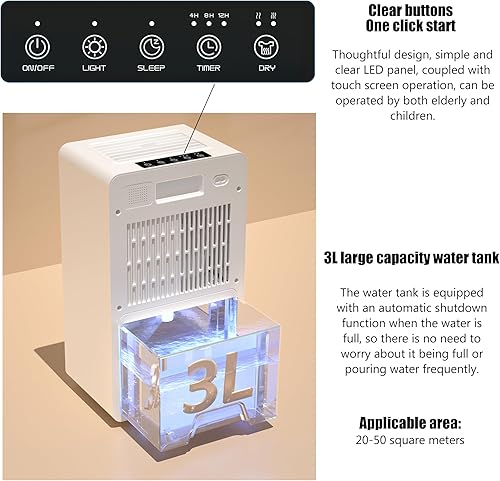 Miniatura 5 de Generic YeeCopon - Deshumidificador para el hogar, tanque de agua de 85 onzas, deshumidificadores silenciosos para baño, dormitorio, caravana y