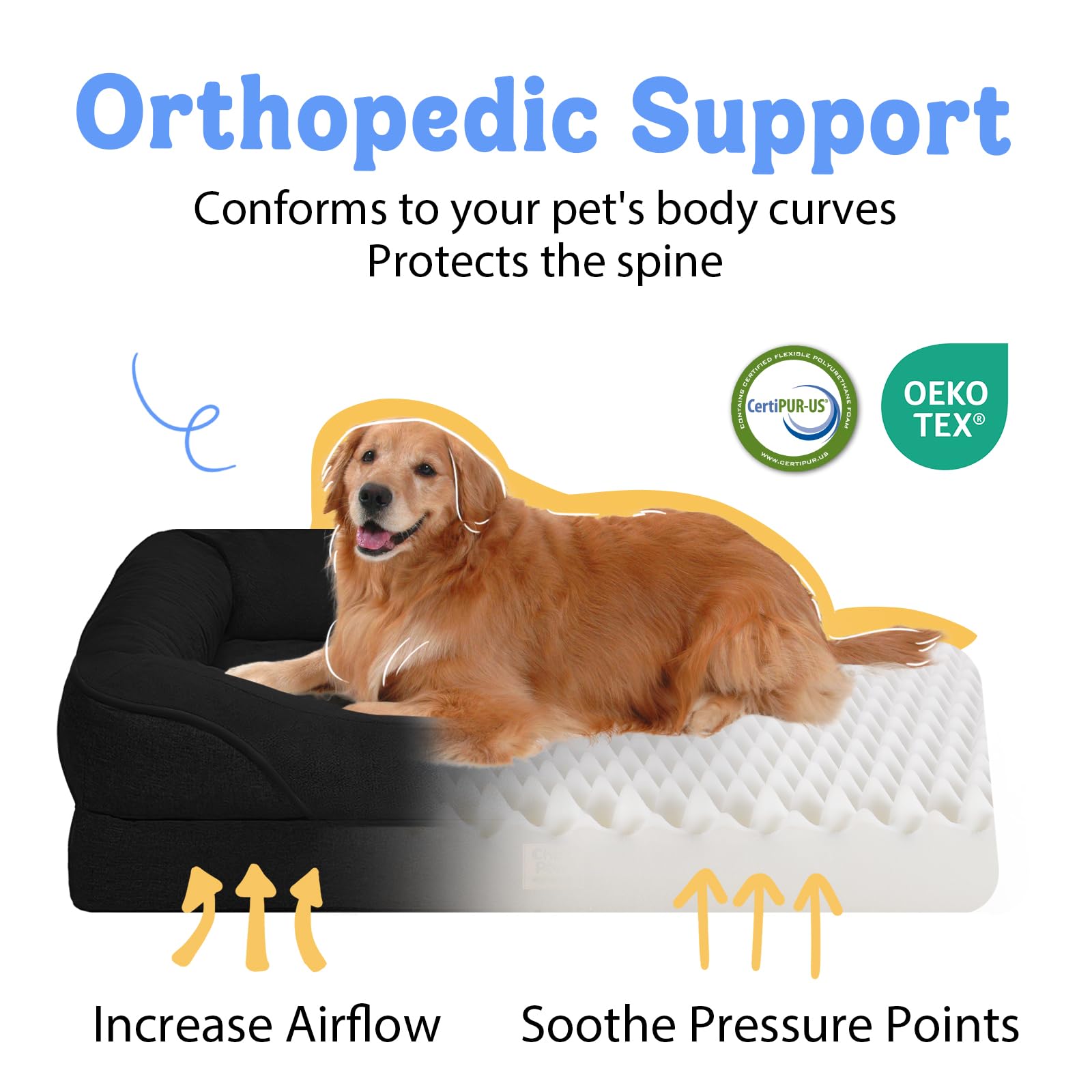 Washable Orthopedic Large Dog Bed - XL Memory Foam Pet Couch Sofa with Removable Cover Waterproof Bolster for Large Size Dogs - image 2