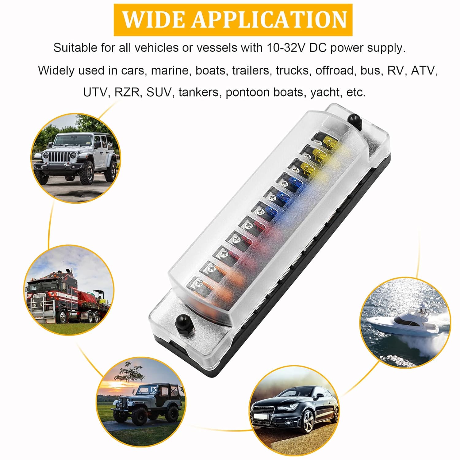 PSEQT 12 Way Blade Fuse Block with Negative Bus ATC/ATO Waterproof Marine Automotive Fuse Box Standard Circuit Holder Panel for Auto Boat Yacht Vehicle Auto RV Car Trailer Truck SUV