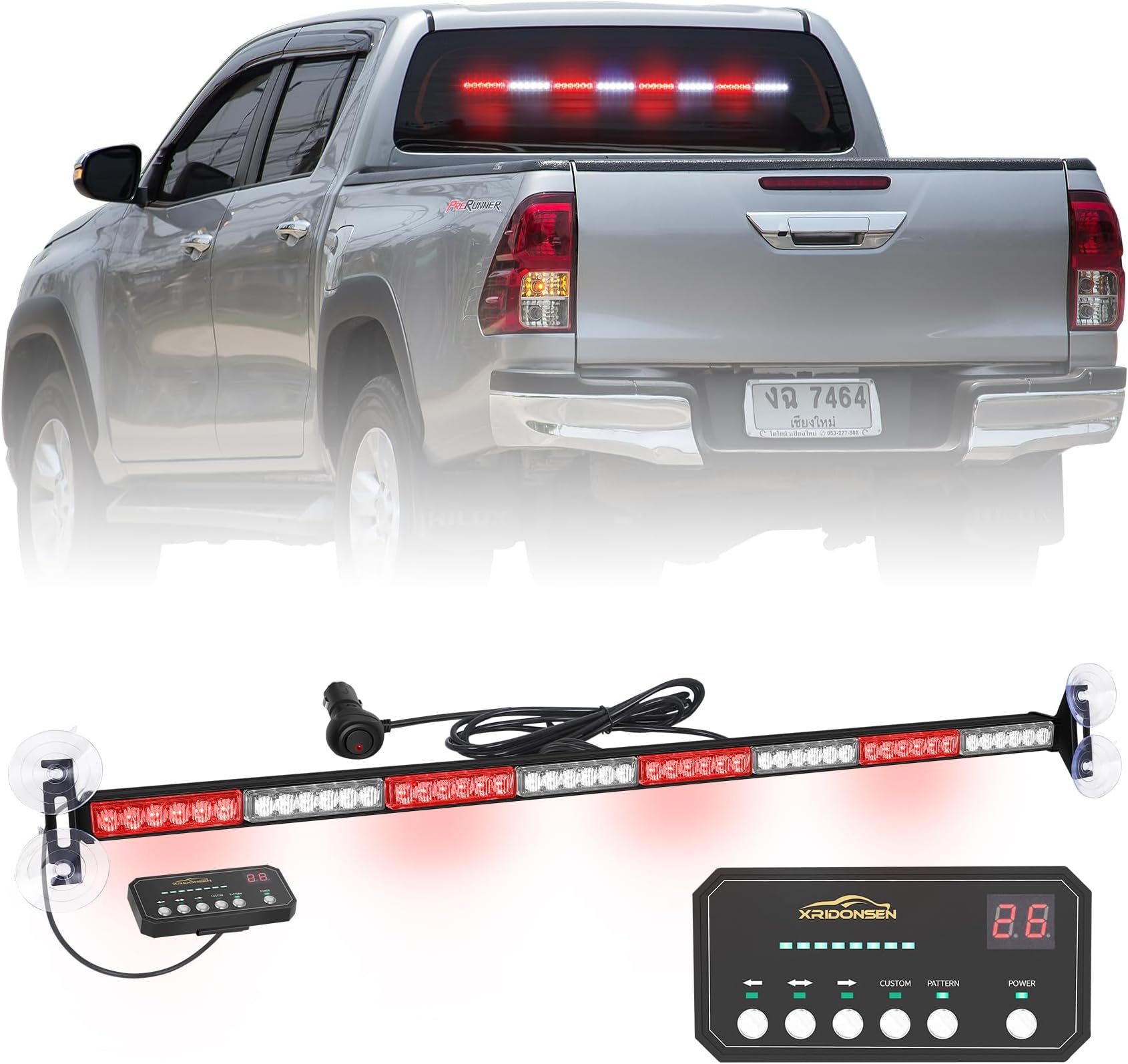 XRIDONSEN 35 inch Emergency Traffic Advisor Light Bar 48 LED Strobe Lights | Red White Safety Hazard Warning Caution Lights Front Windshield Rear Window Mount w/ Controller for Vehicles Trucks