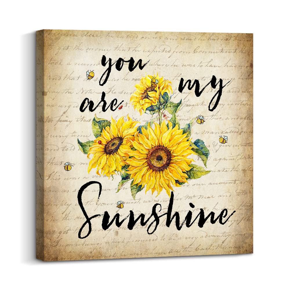 Sunflower Canvas Wall Art You Are My Sunshine Inspirational Quote Sign for Kitchen Living Room Wall Decor (12" x 12", Sunflower)