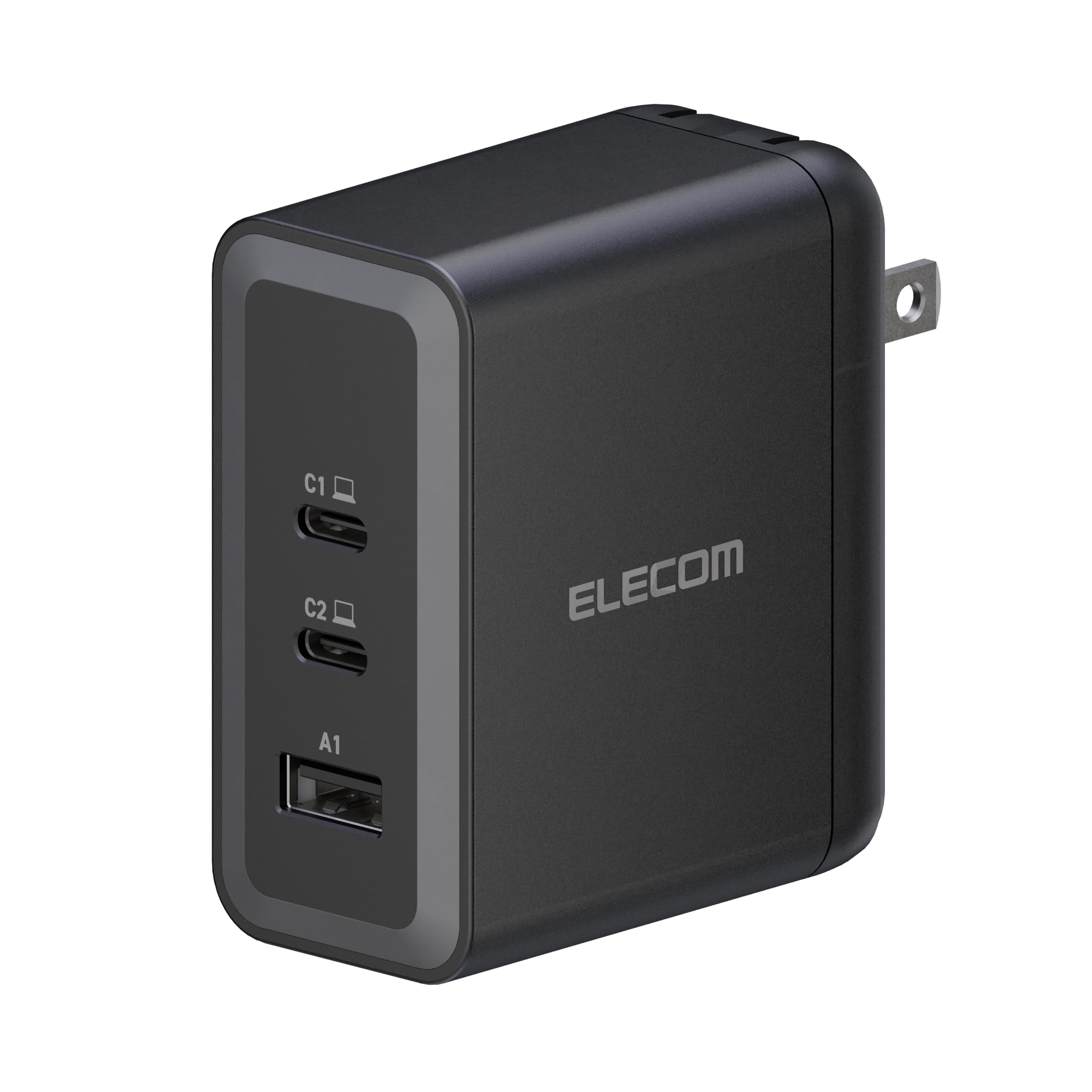 ELECOM 100W USB C Wall Charger Block, 3 Multi Port GaN II Smart PD, Ultra-Fast Charging, Compact Power Adapter for Multiple Devices, Laptops, Tablets, iPhone, iPad, Watch, Speakers, Airpods - Black