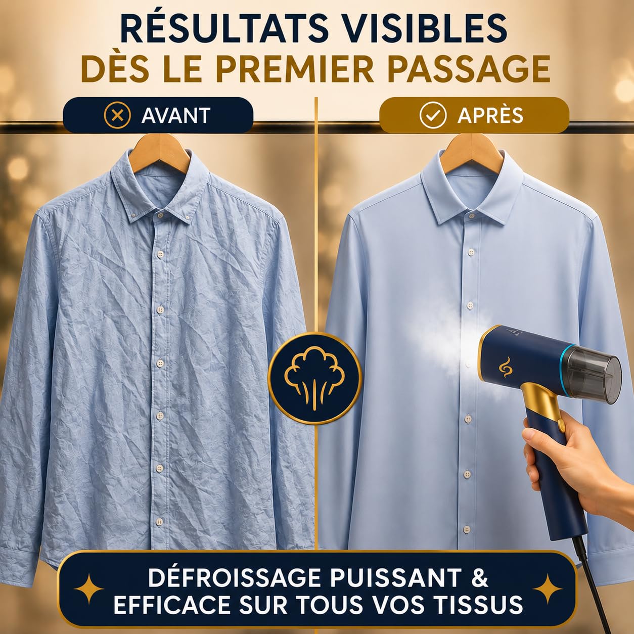 MISTIC Defroisseur Vapeur à Main Pliable, Steamer 1000W Portable pour Maison & Voyage, Defroisseur Vetement Prêt en 20s, Réservoir Amovible 200 ml, Câble long 2,5 m, Lumière LED, Brosse Clipsable