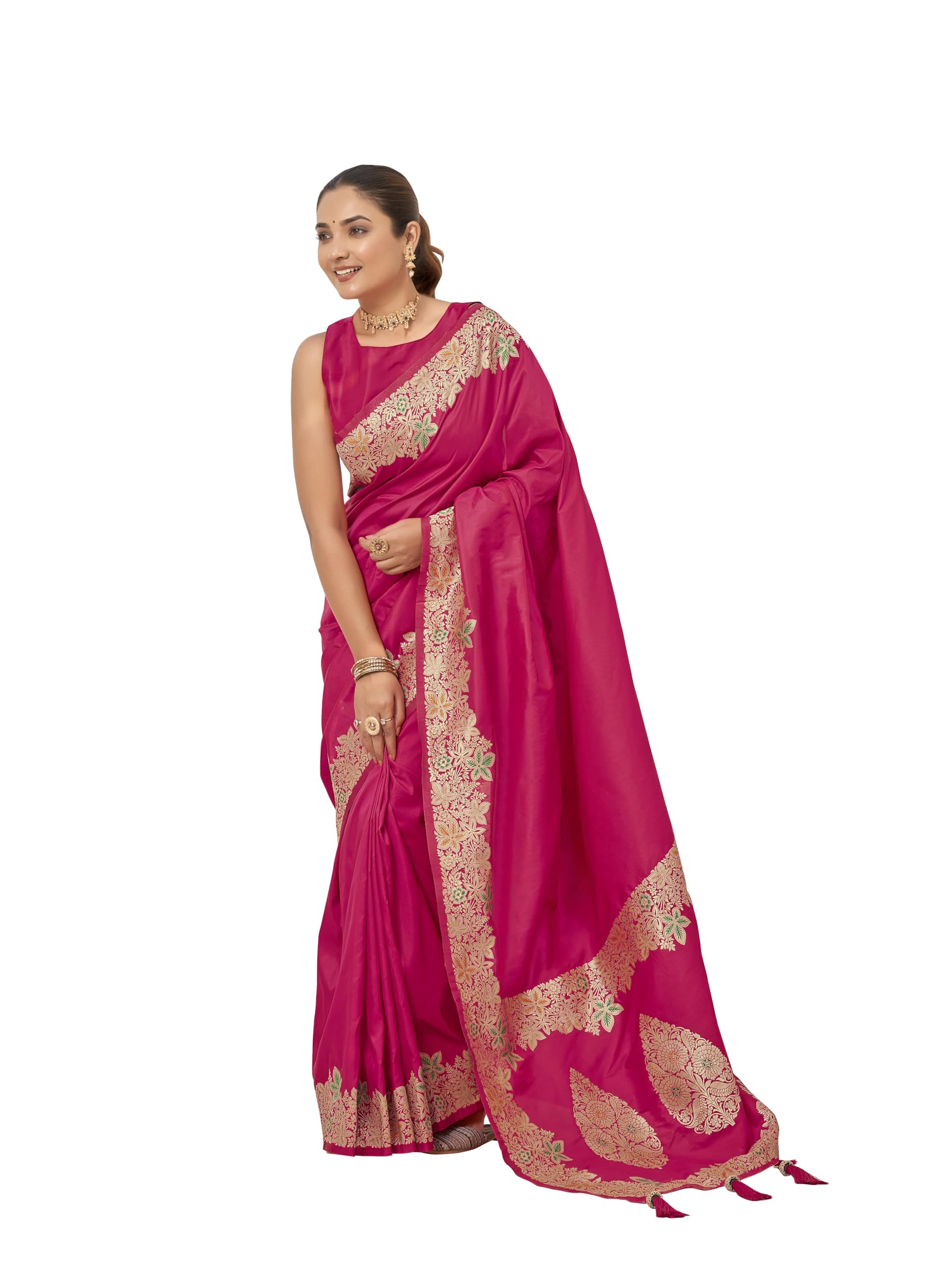 Women's Trendy Banarasi Silk Woven Saree with Heavy Jacquard Pattern, Elegant Design, Silk Saree with Unstitched Jacquard Blouse Piece for Weddings & Festive Occasions-image-45