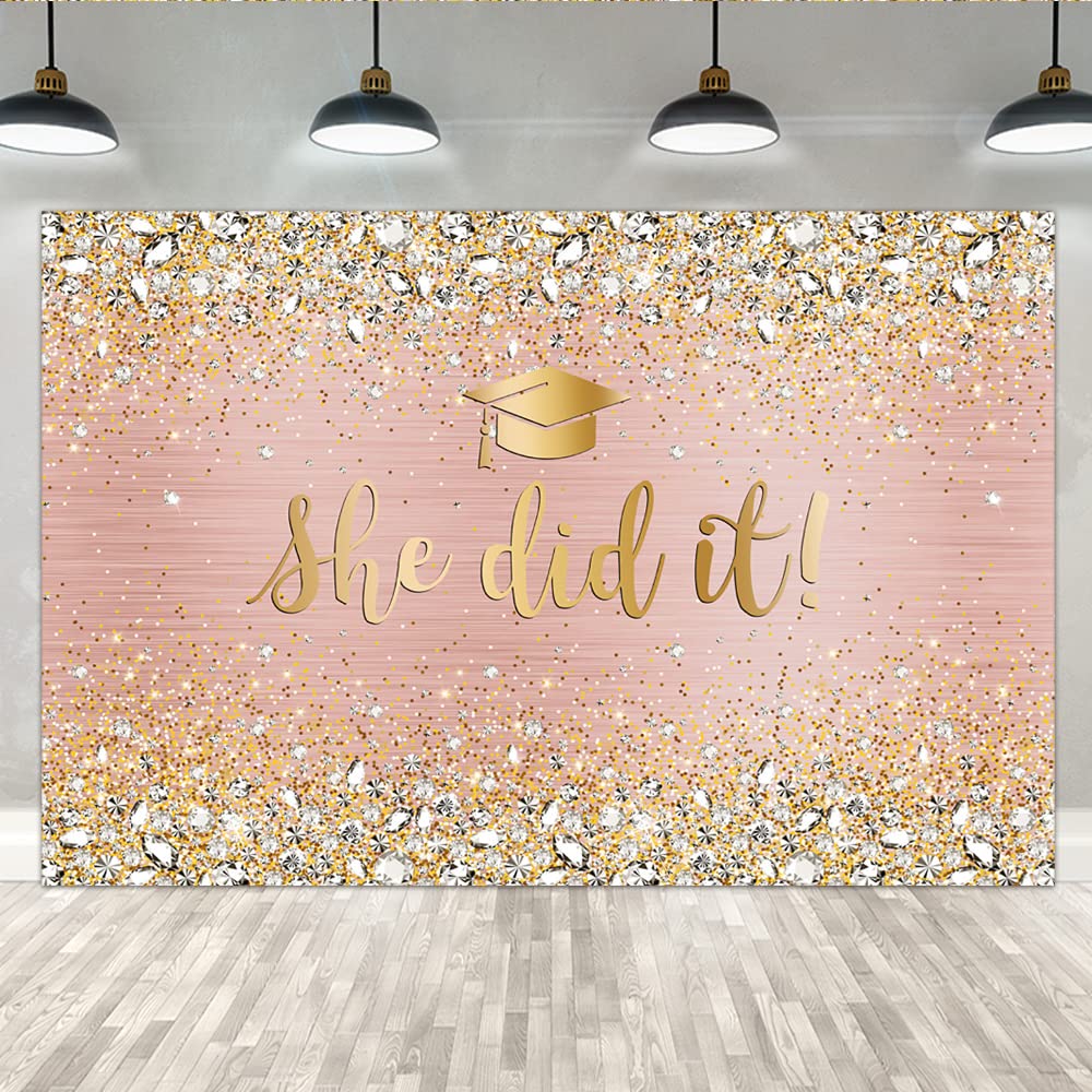 Lofaris Graduation Backdrop Class of 2025 She Did It Pink Shinning Dimond Congradulation Photography Nurse Graduate Bachelor Cap Congrats Grad