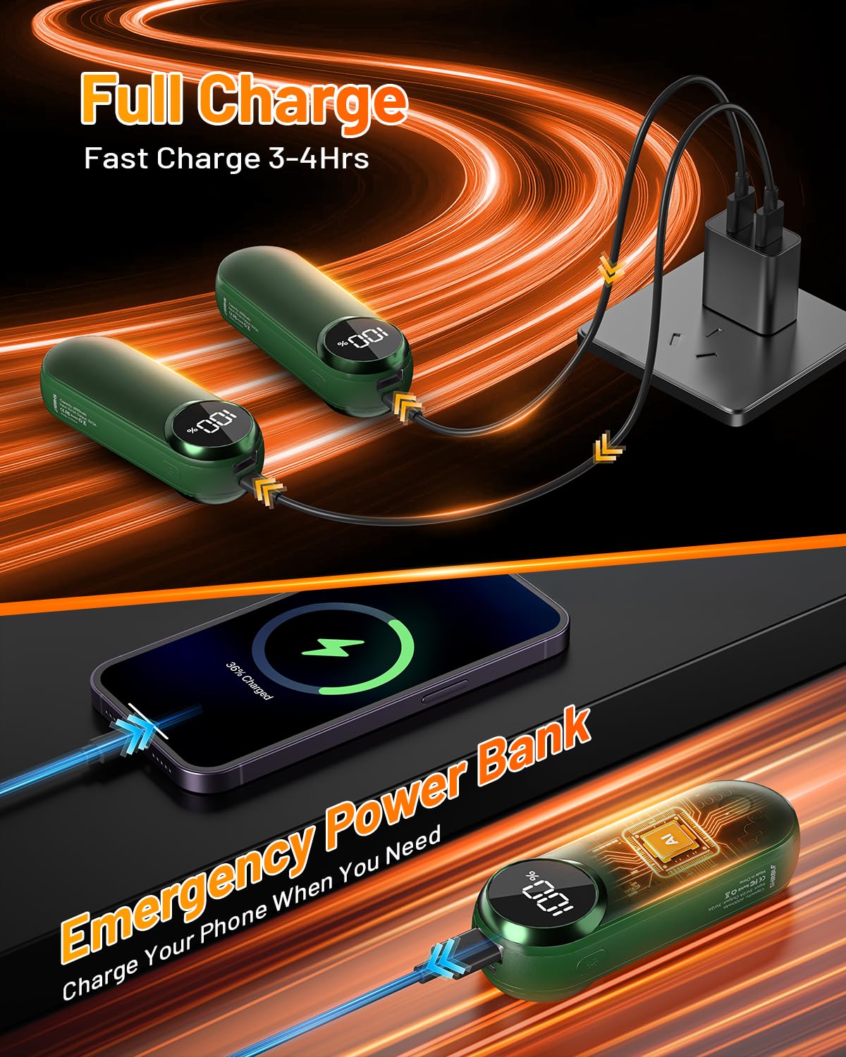 Calentadores de manos recargables, calentadores de manos eléctricos de 12000 mAh con luz, paquete de 2 manos calientes de bolsillo reutilizables hasta 20 horas, calentador portátil de calor de doble