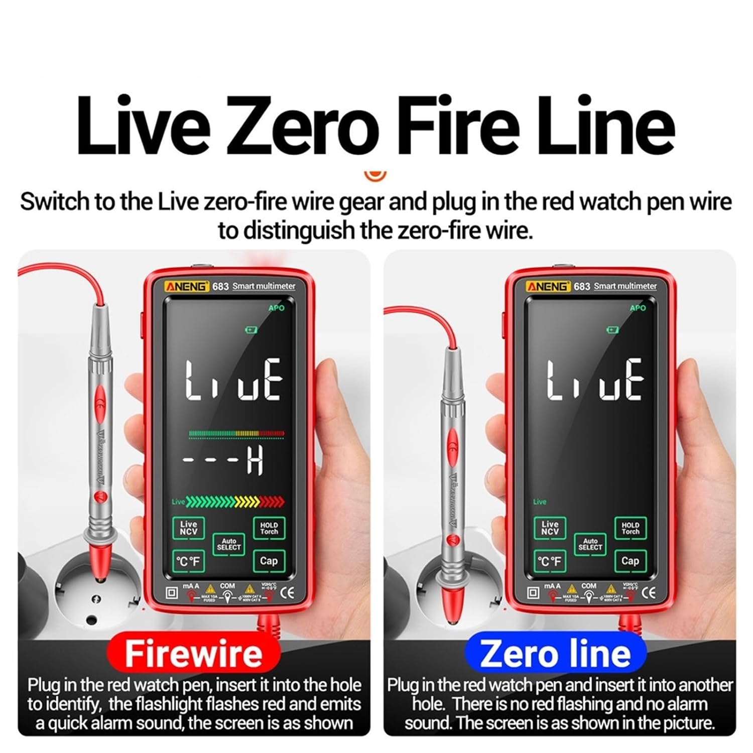 681/682/683 Multimeter 6000 Counts Digital Rechargeable AC/DC Voltage Tester Hz Diode Non-Contact Electric Current Tester(681 red pro)