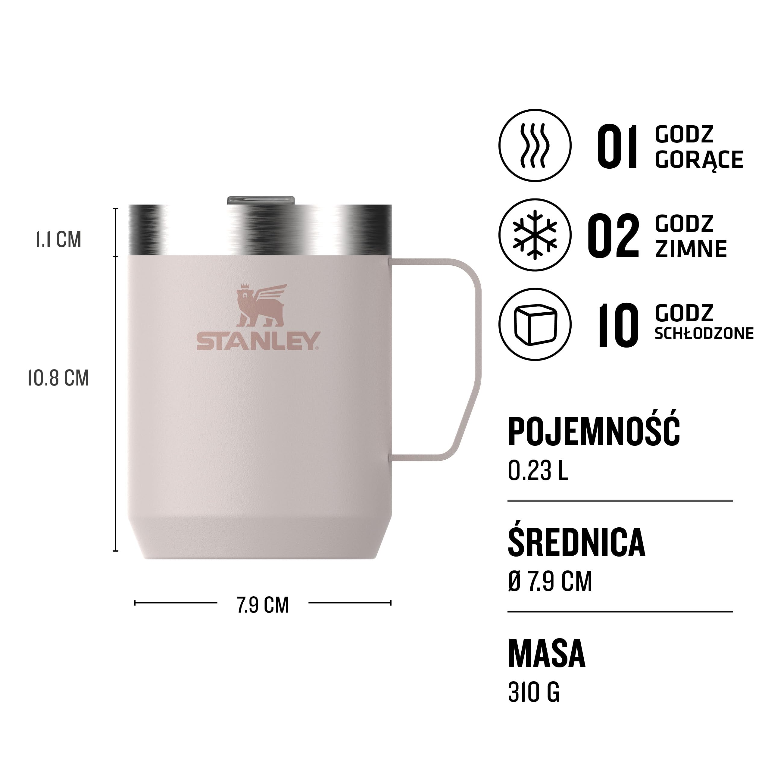 Stanley Classic Legendary Kubek Kempingowy 0.23L - Kubek kempingowy ze stali nierdzewnej - kubek termiczny Bez BPA do gorących napojów - Rose Quartz