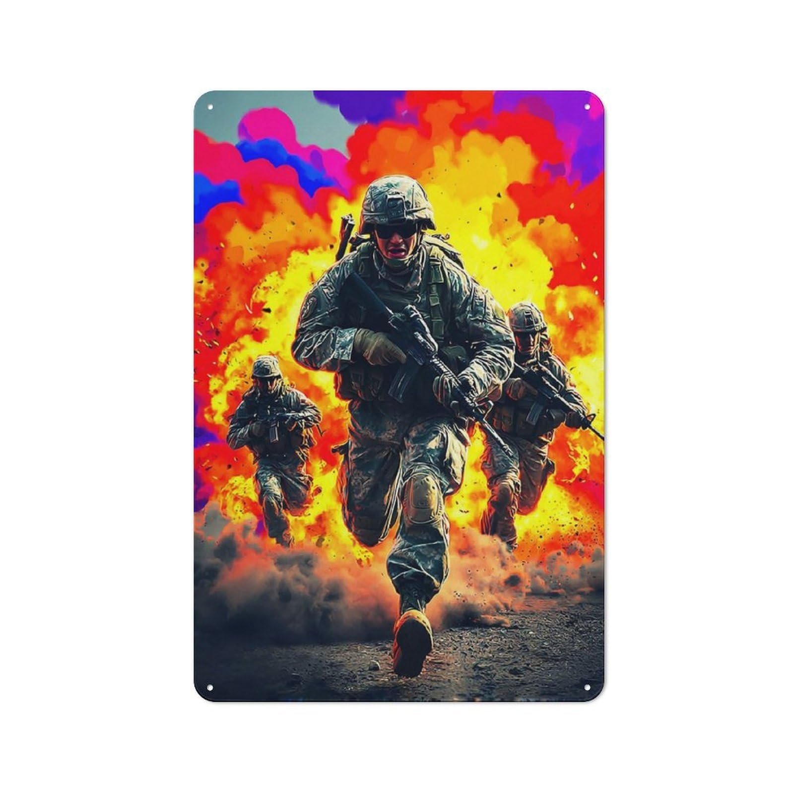 Junmoney Troops Charging Through Explosions Shop Front Style Decorative Metal Plaque 30X20cm, Shop Wall Decor For Cafe, Bistro, Bakery Or Restaurant