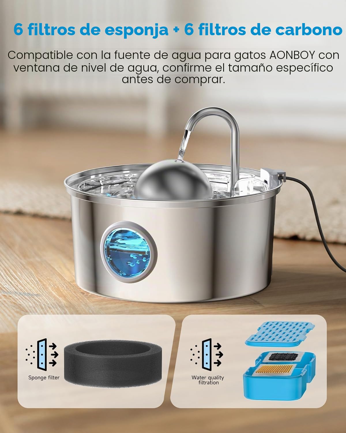 AONBOY Filtros de Fuente para Gatos, 12 Piezas de Filtros + 12 Piezas Esponjas de Bebedero Gatos, Filtrado Múltiple, Aísla los Pelos Flotantes y Elimina los Olores, Adecuados para S3-SC