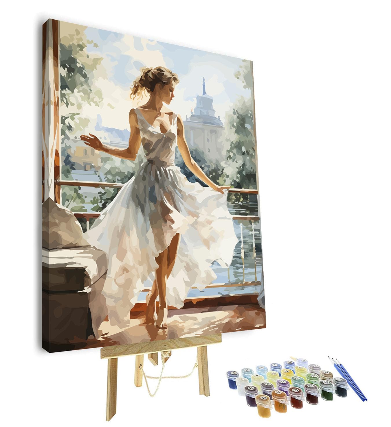 TISHIRON Paint by Numbers Kit for Adults, Adult Paint by Number - Elegant Dancing Bride Romantic Ballroom DIY Painting by Numbers, Relaxing Arts and Crafts for Adults - 16x20 Inch, Framed