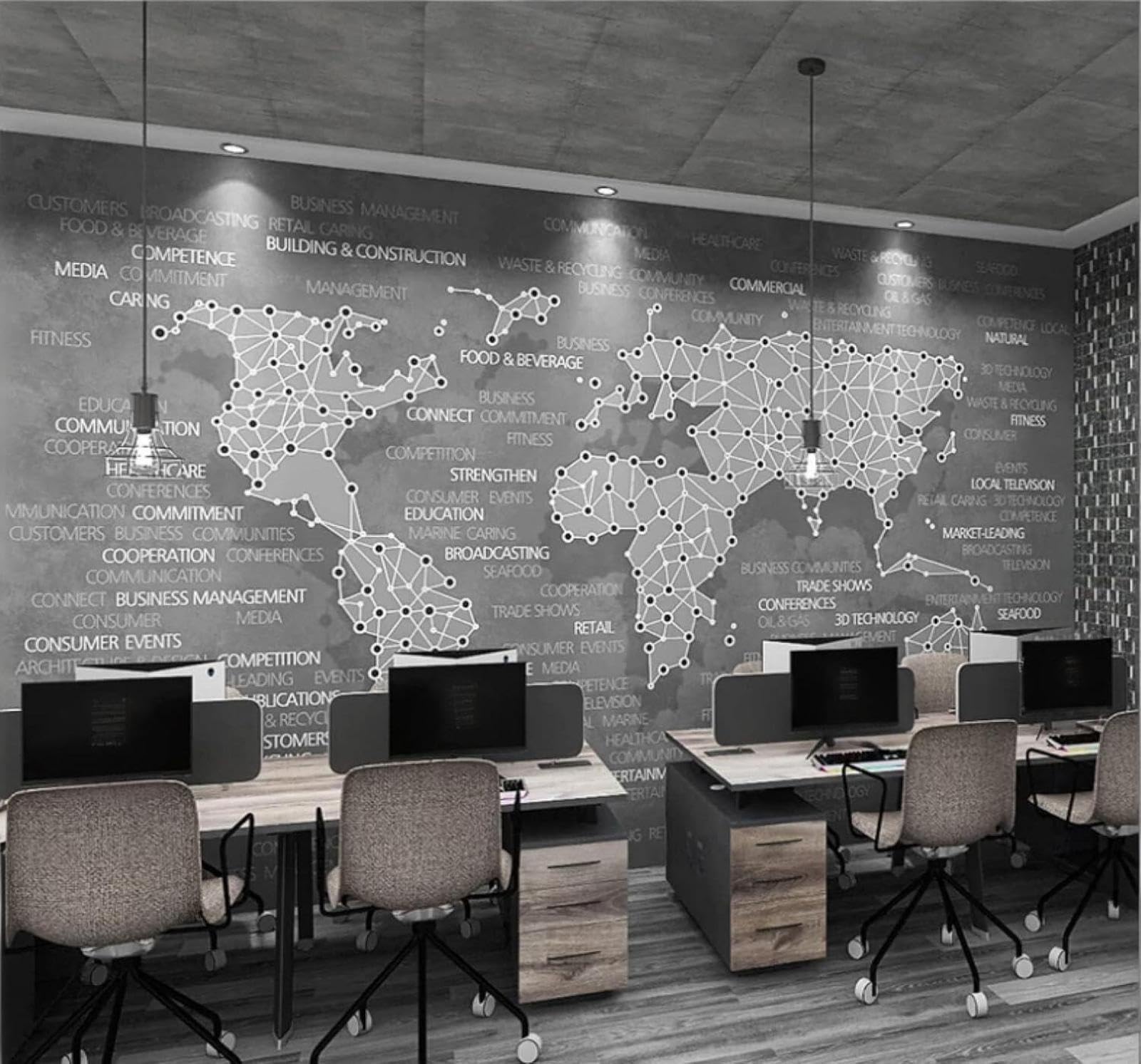XLMING Abstract Grey World Map Art Personalised 3D Wallpaper Luxury Home Dining Decor Paste Sofa Living Room The Wall for Bedroom Mural-250cm×170cm