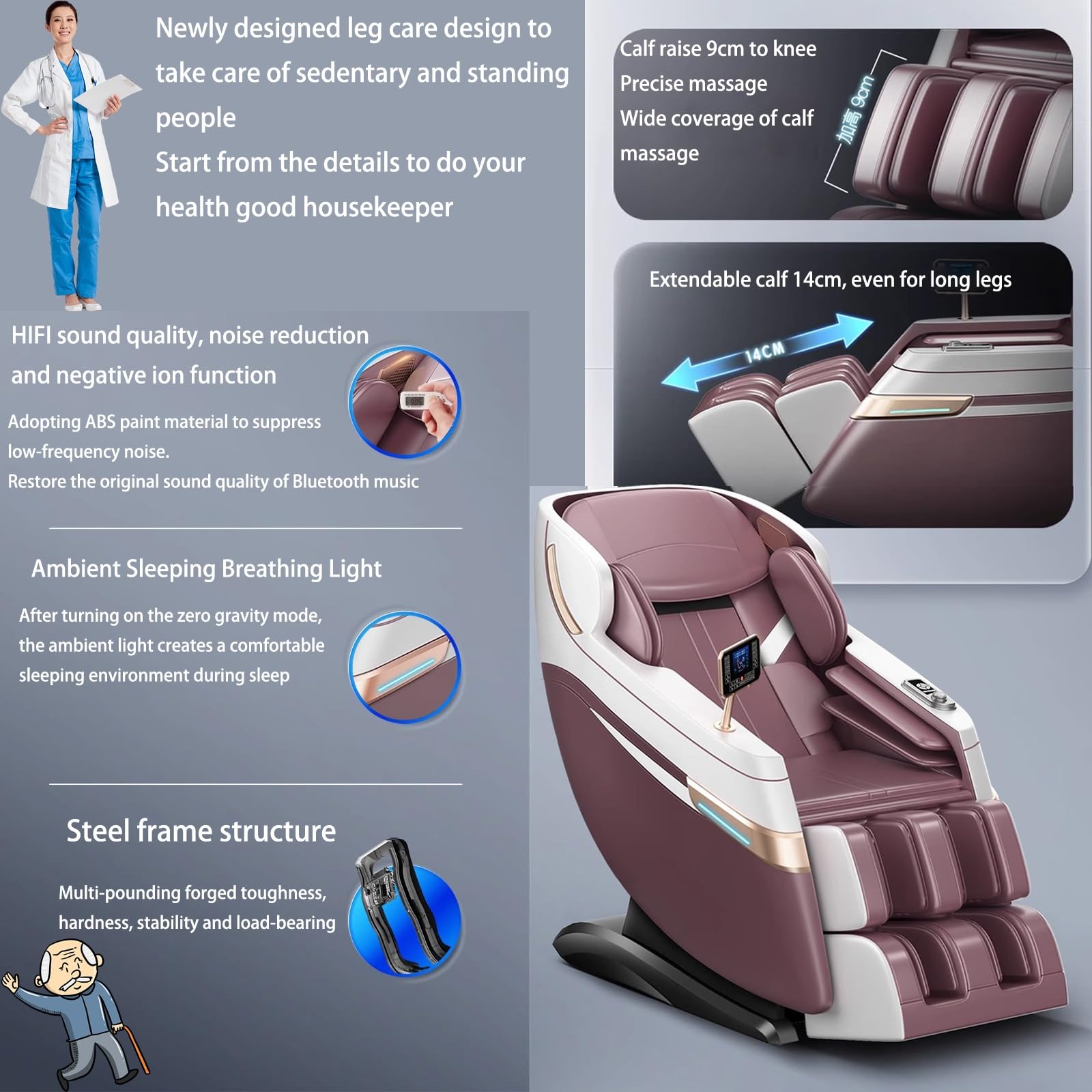 Sillón De Masaje 4D, SL Doble Orbita Reclinable Premium Calefactado Gran Masaje Totalmente Automático Conexión Bluetooth Oficina(Gray)