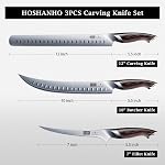 HOSHANHO Carving Knife Set 3PCS, Japanese High Carbon Steel Brisket Slicing Knife Sets with Ergonomic Pakkawood Handle, Butcher Knife Breaking Knife Boning Knife for Meat Cutting