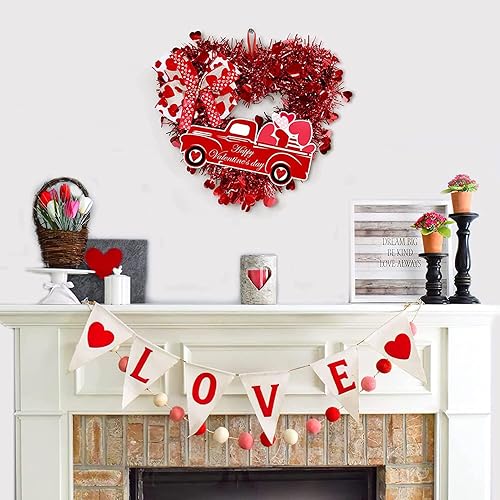 Miniatura 3 de Honrane Corona para el día de San Valentín corona de puerta decoración floral para colgar en la pared para el día de San Valentín boda aniversario