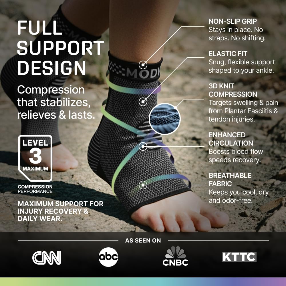 Modvel Foot & Ankle Brace Socks for Sprained Ankle Compression Sleeve - Foot Support for Women & Men - Tendonitis & Arthritis Ankle Brace Sports Running, Torn Ligaments & Women Stabilizing Ankle Wrap