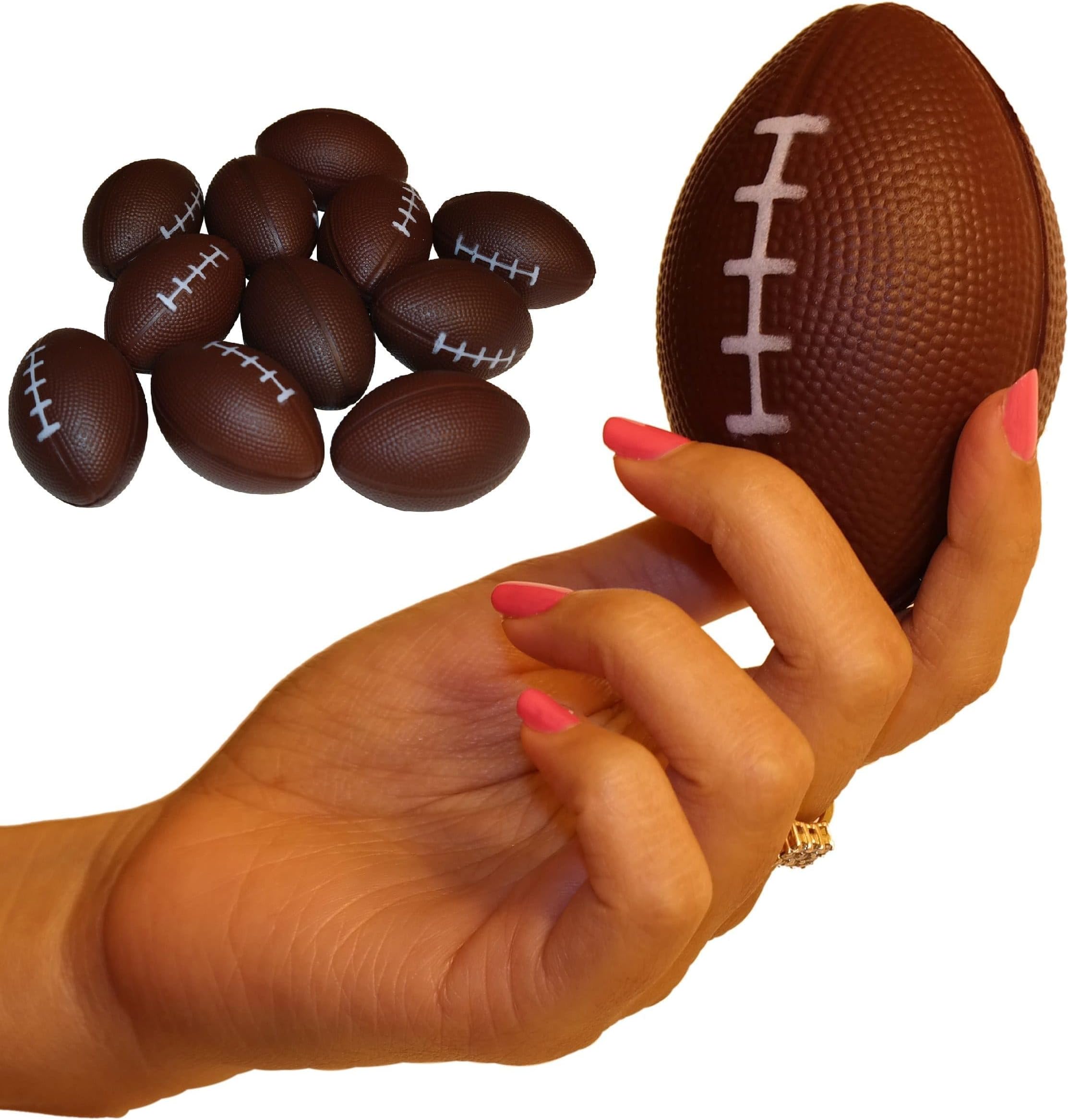 12-Pack Mini Foam Footballs - Stress Relief Squeeze Balls for Adults - Hand Grip Exercise & Wrist Therapy Tool - Sports Themed Office Desk Accessory & Game Day Decorations (3.5 Inch)