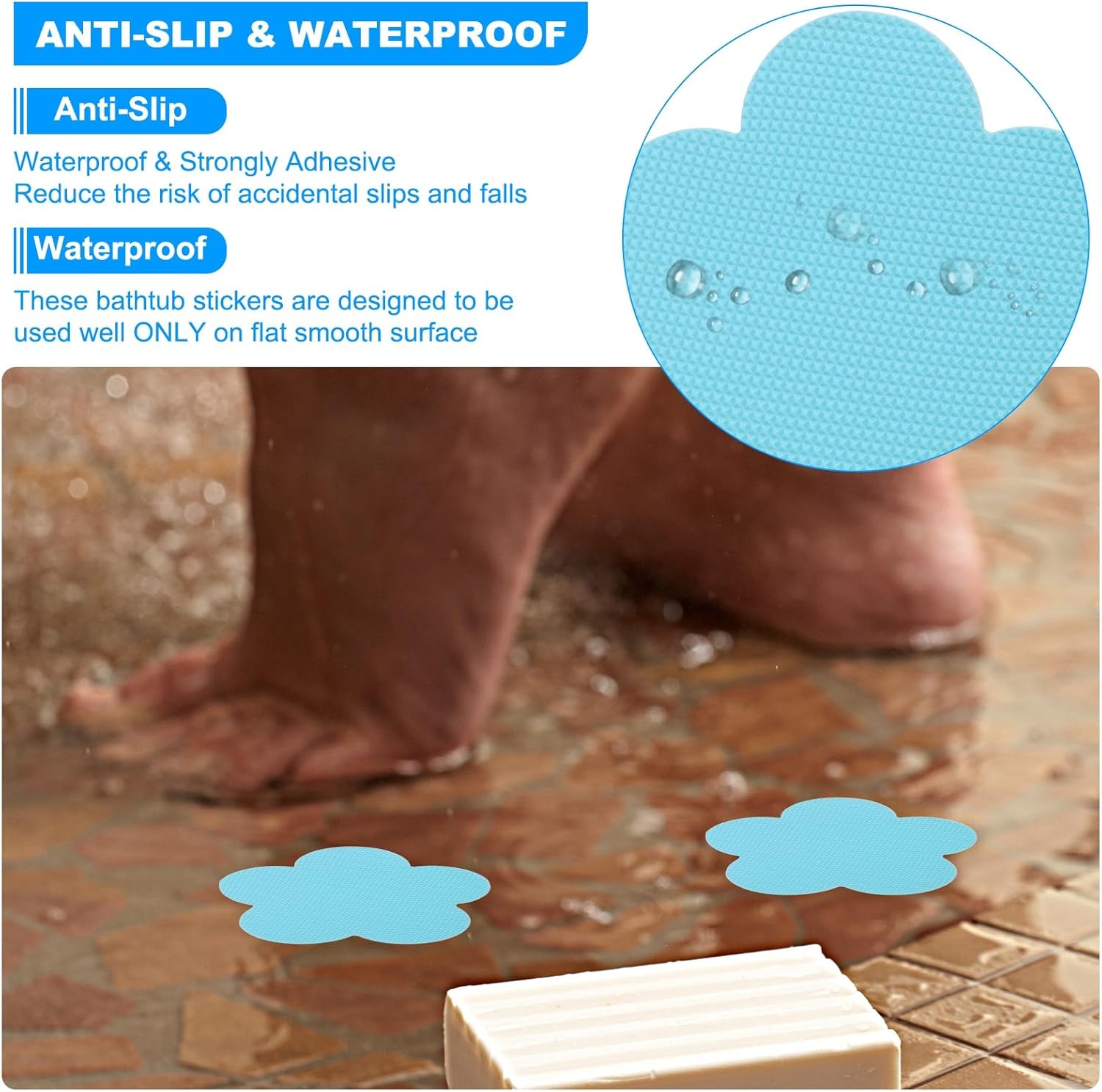 PATIKIL Bathtub Non Slip Stickers 3.4 x 3.4 Inch, 6 Pack Star Safety Shower Floor Anti Slip Stickers with Adhesive Decals Scraper for Bath Tub Shower Floor Stair, Blue