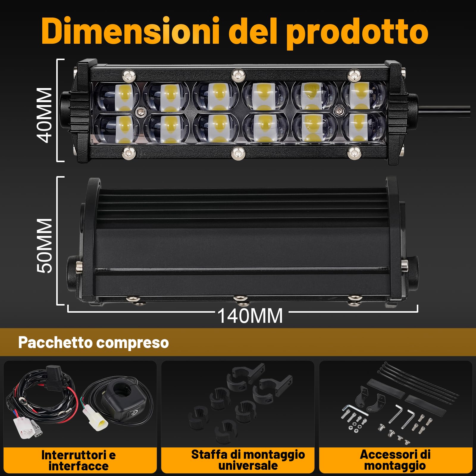 Faro LED Moto Barra LED Moto Impermeabile Alluminio Universale per CRF250L EXC 250 Beta 50 125 WR250F Fe Te KX250F Surron Talaria Dirt Bike Pit Bike Motocross Enduro Dirt Bike Elettrica