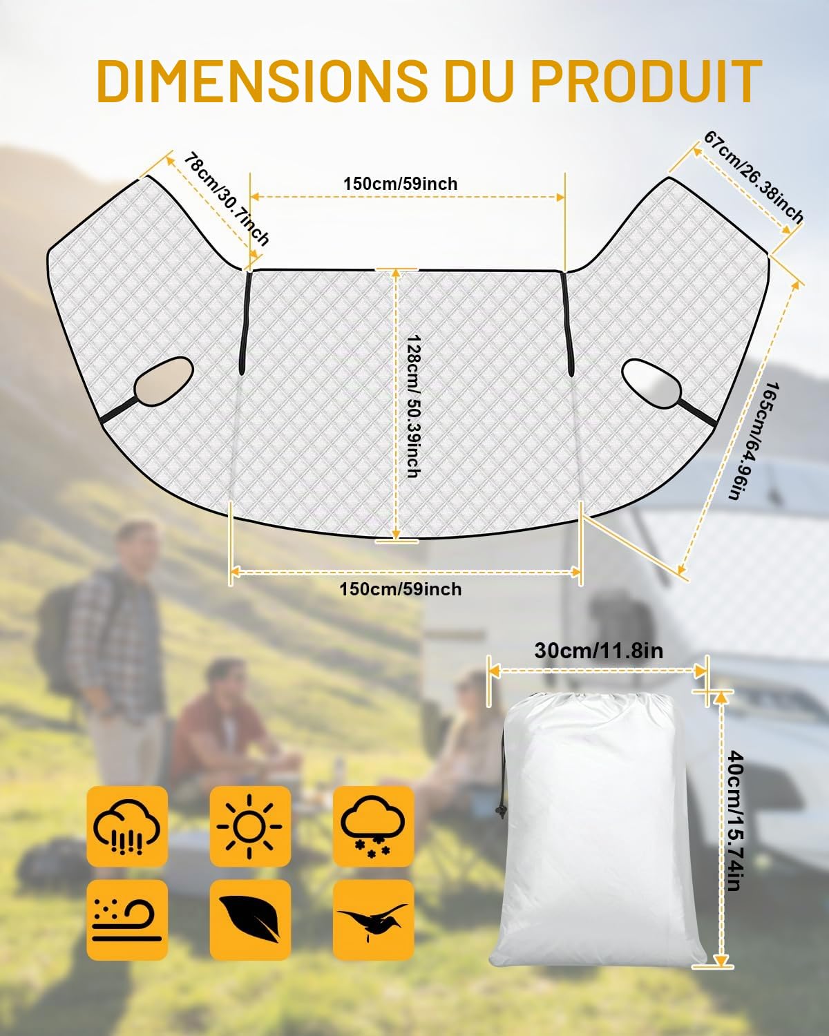Pare Soleil Ducato Couverture de Pare-Brise Camping Car Thermique Isolation Ducato Impermeable avec Fermetures Éclair pour P-eugeot Boxer C-itroen Relay X250/290
