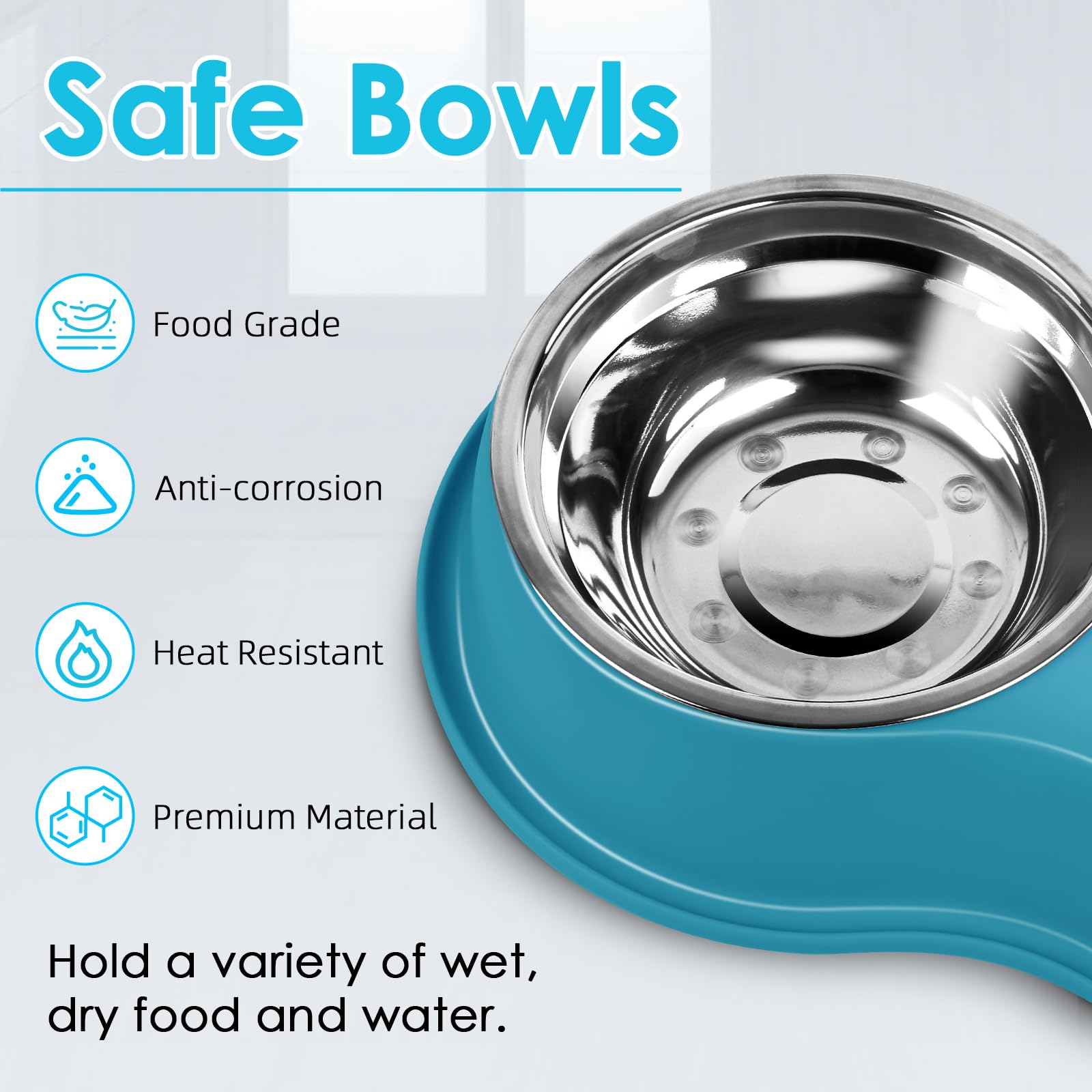 Epetslove Juego de cuencos grandes de acero inoxidable para perros con base antideslizante, cuencos de alimentación para mascotas con bordes elevados para evitar derrames, plato para perros y gatos