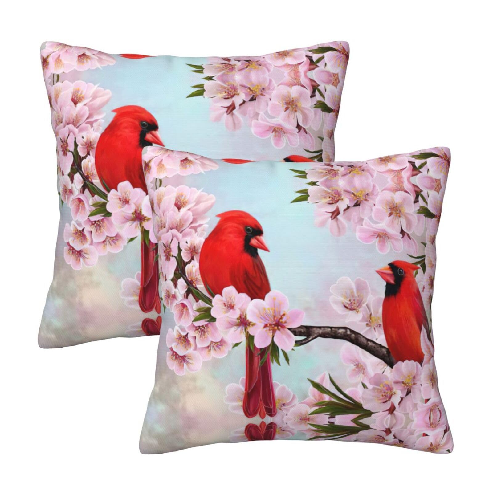 Kfjghhl Red Bird Branch Blossom Throw Pillow Covers Decorative Farmhouse Couch Pillow Case 4 Sizes Square Cushion Pillcase