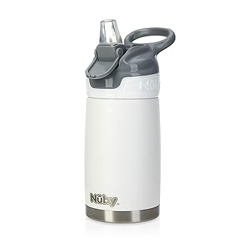 Nuby Thirsty Kids No Spill Flip-It Reflex Stainless Steel Travel Cup or Water Bottle - 10 Oz - 18+ Months - White - Back to School Essentials