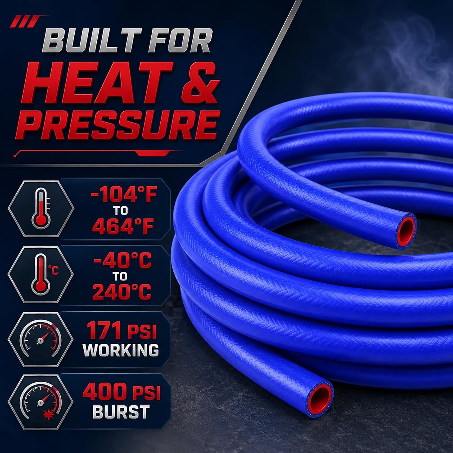 10FT ID 5/8" (16mm) Silicone Heater Hose, Silicone Coolant Radiator Hose, Straight Temperature Reinforced Tubing Rupture Pressure 232 PSI 4.28MM Thick for Vehicle Cooling Systems(Blue, W/5 Clamps)
