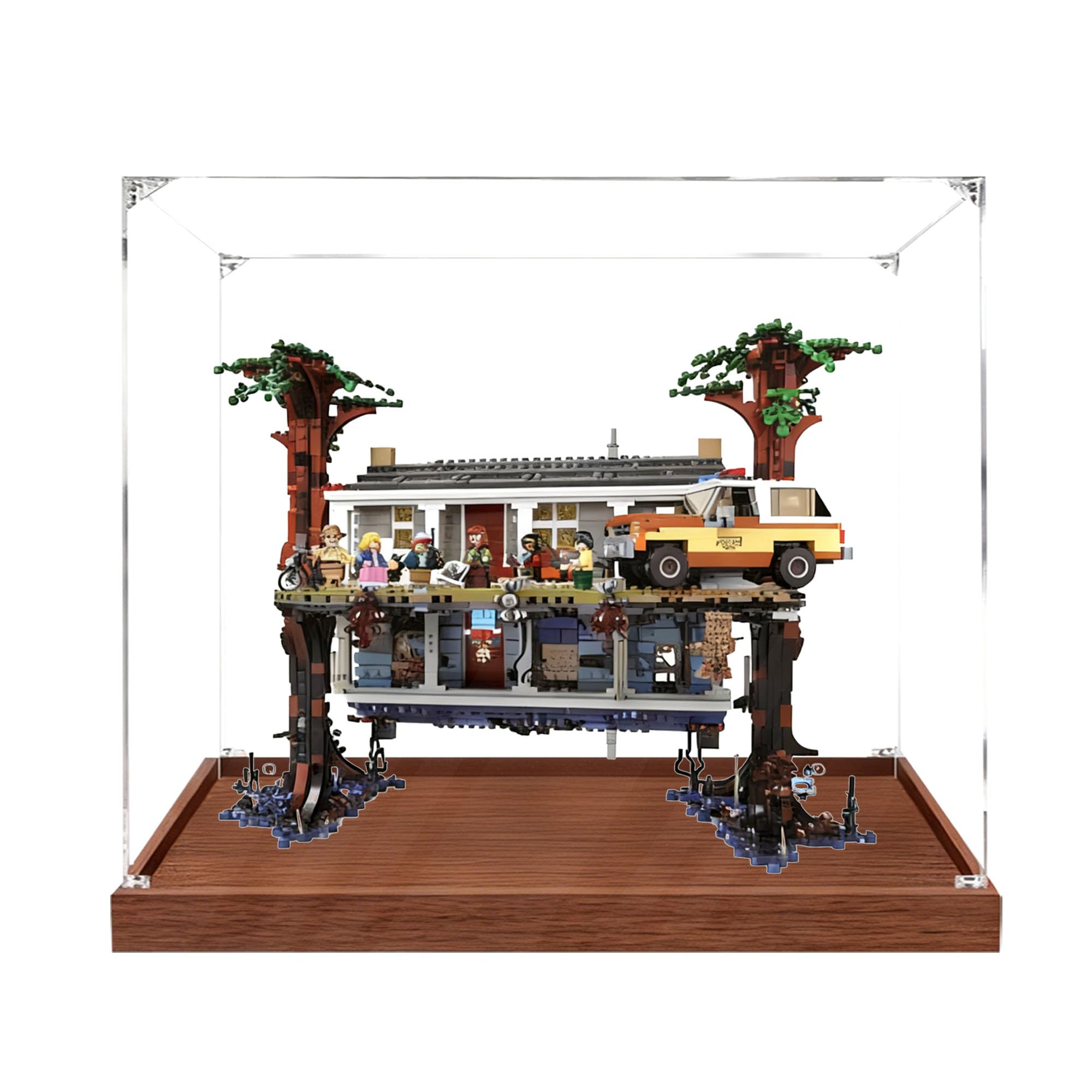 Acrylic Display Case, Compatible with Lego 75810 Stranger Things Upside Down Sets,Dustproof,Storage Box,Compatible with 75810(Display Case Only, kit not Included) (Wood 3MM)
