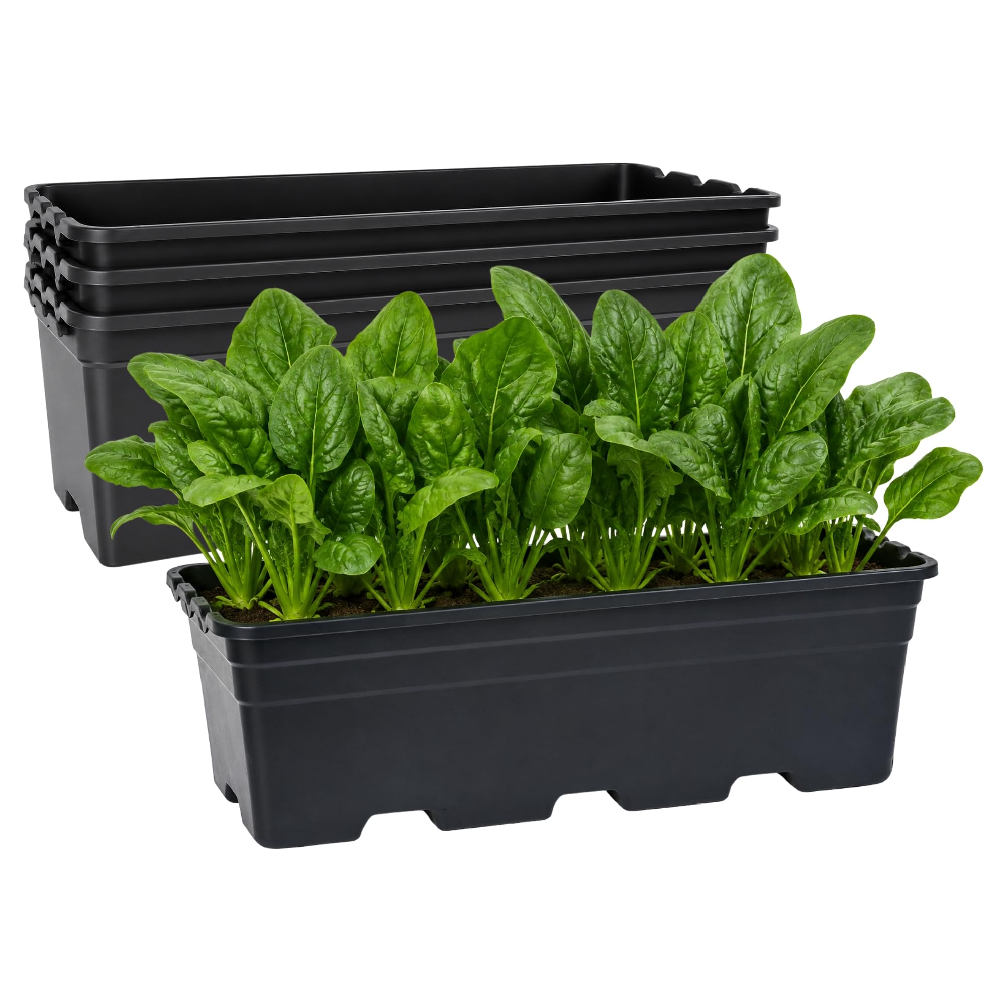 Rectangular Black Plant Pot 29.7 x 12.2 x 10 Inch, Pack of 4 Plastic Pot for Plant Outdoor Balcony Flower Pots for Garden Kitchen Herb and Vegetable Container-image-8