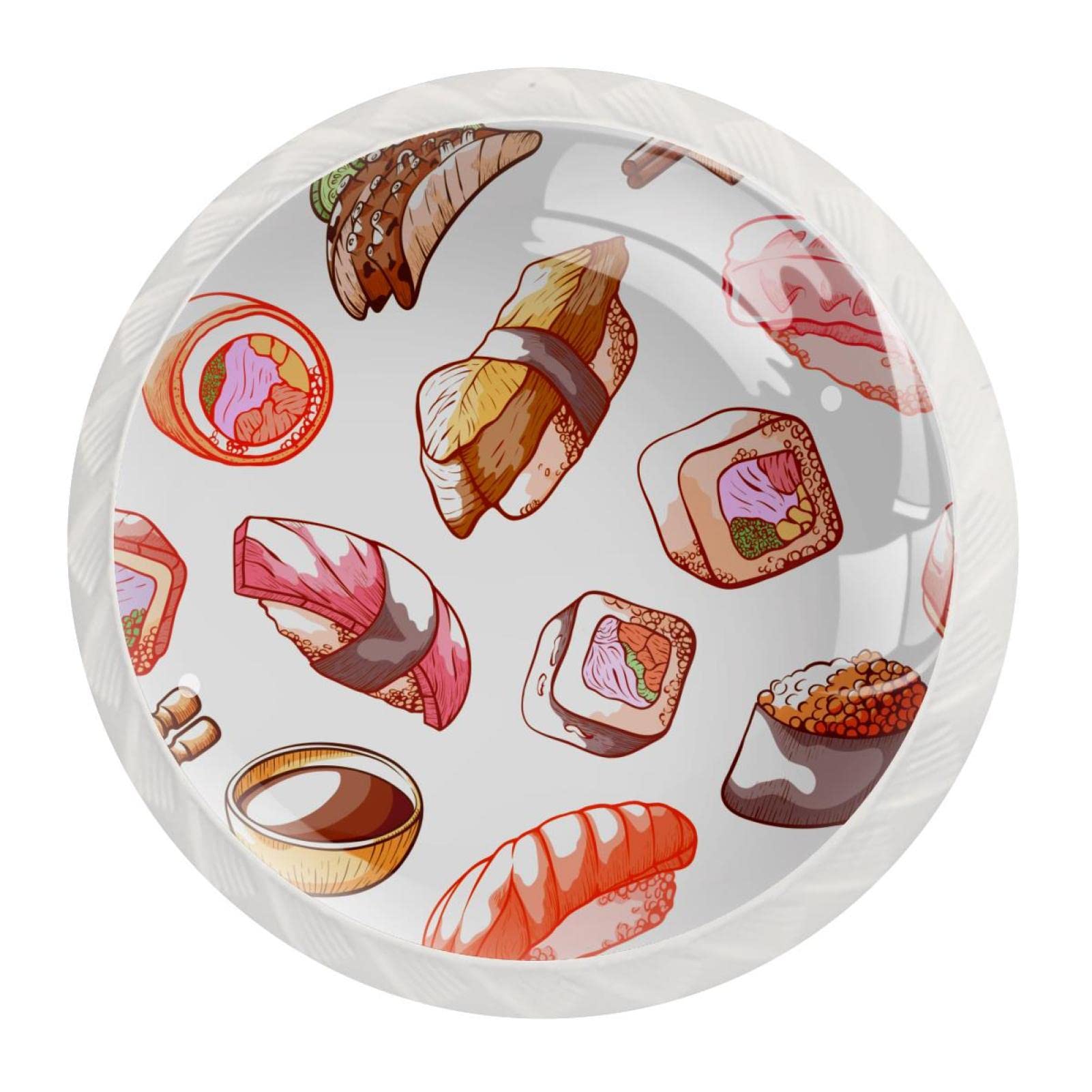 TBOUOBT 12er-Pack Küchenschrankknöpfe, Schubladenknöpfe, Kommodenknöpfe, Schubladengriffe, Kommodenschubladen, Griffknöpfe,Cartoon Food Sushi