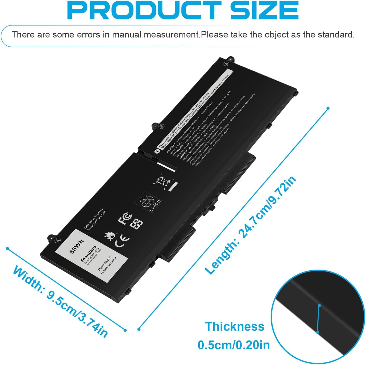 FK0VR Laptop Battery Replacement for Dell Latitude 5330 7330 7430 7530 Latitude 5330 2-in-1/7330 2-in-1/7430 2-in-1 P133G P134G P135G P136G P110F P138G P139G FKOVR 8H6WD 51R71 293F1 01VX5 404T8