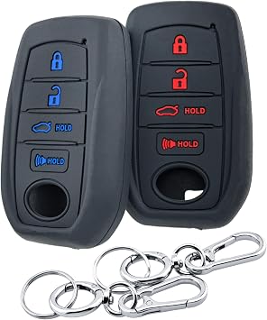 Key Fob Cover for 2026 2025 2024 2023 Toyota Corolla Crown Camry | 4 Buttons, 2-Pack, Silicone, Black with Red/Blue