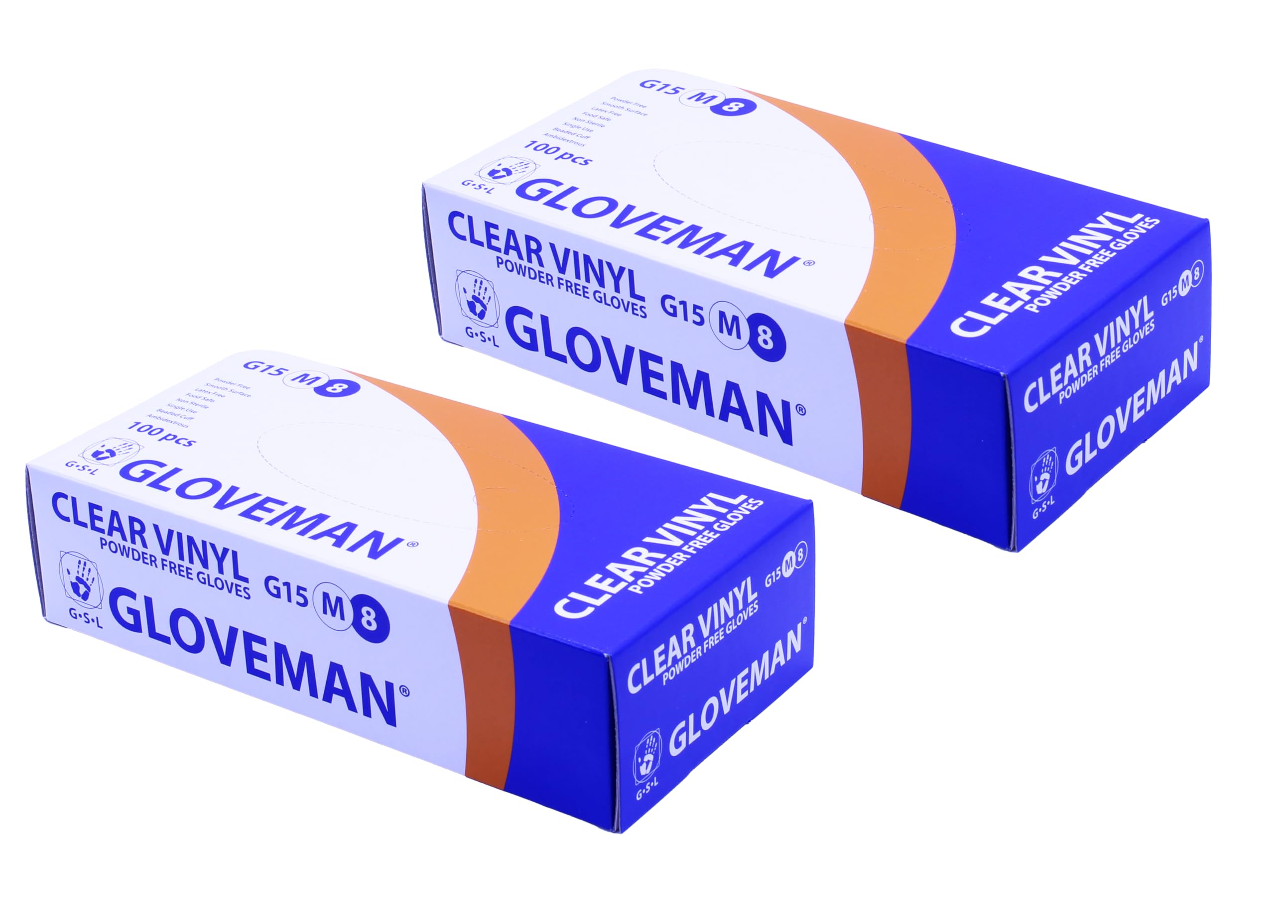 Gloveman Clear Vinyl Gloves Medium – Disposable Powder-Free & Latex-Free Gloves (2 × 100 Pack) – Food Prep, Cleaning & Hygiene
