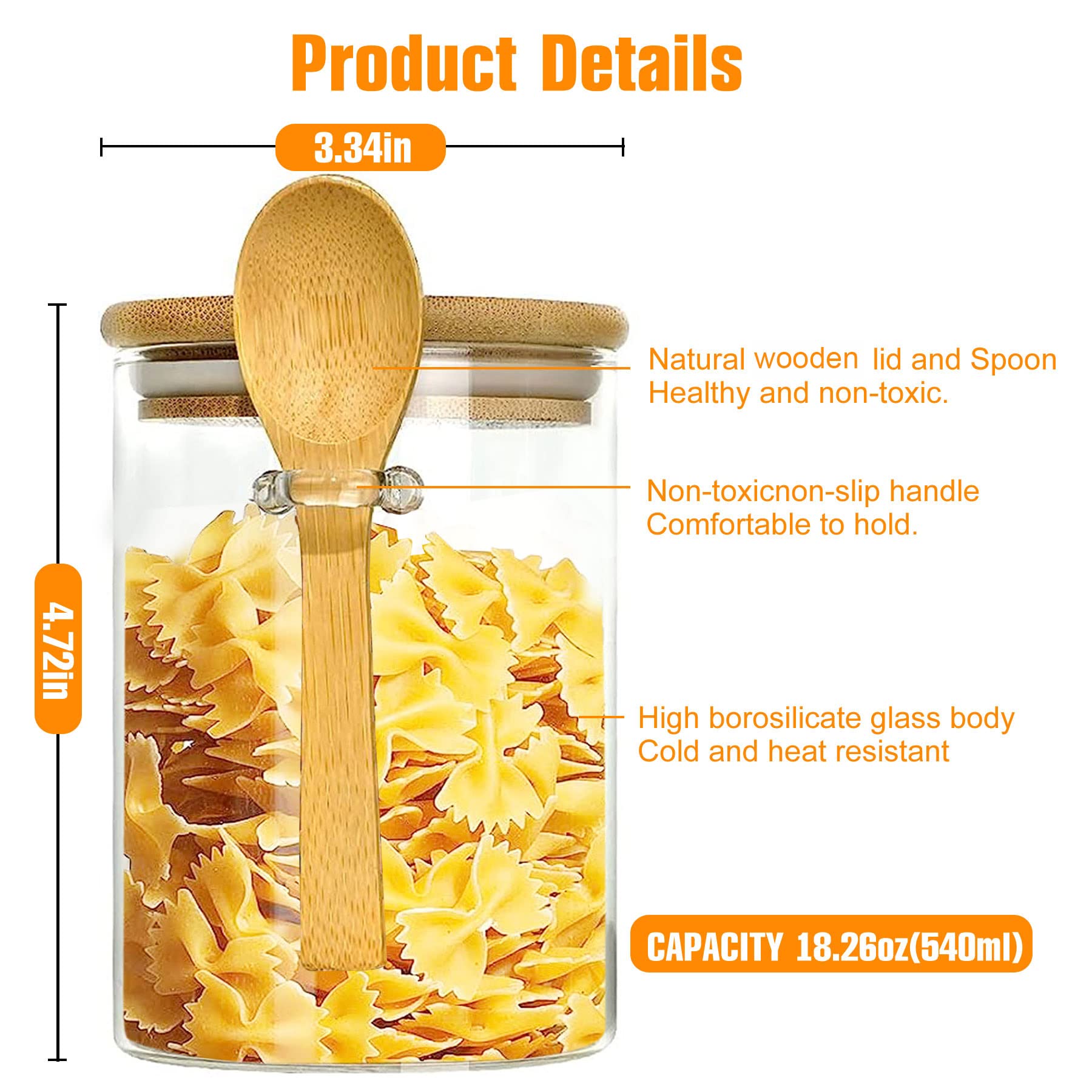 Bocaux En Verre Borosilicate 500 Ml – Lot De 4 Avec Couvercle Bois, Cuillère, étiquettes, Pour Stockage Alimentaire