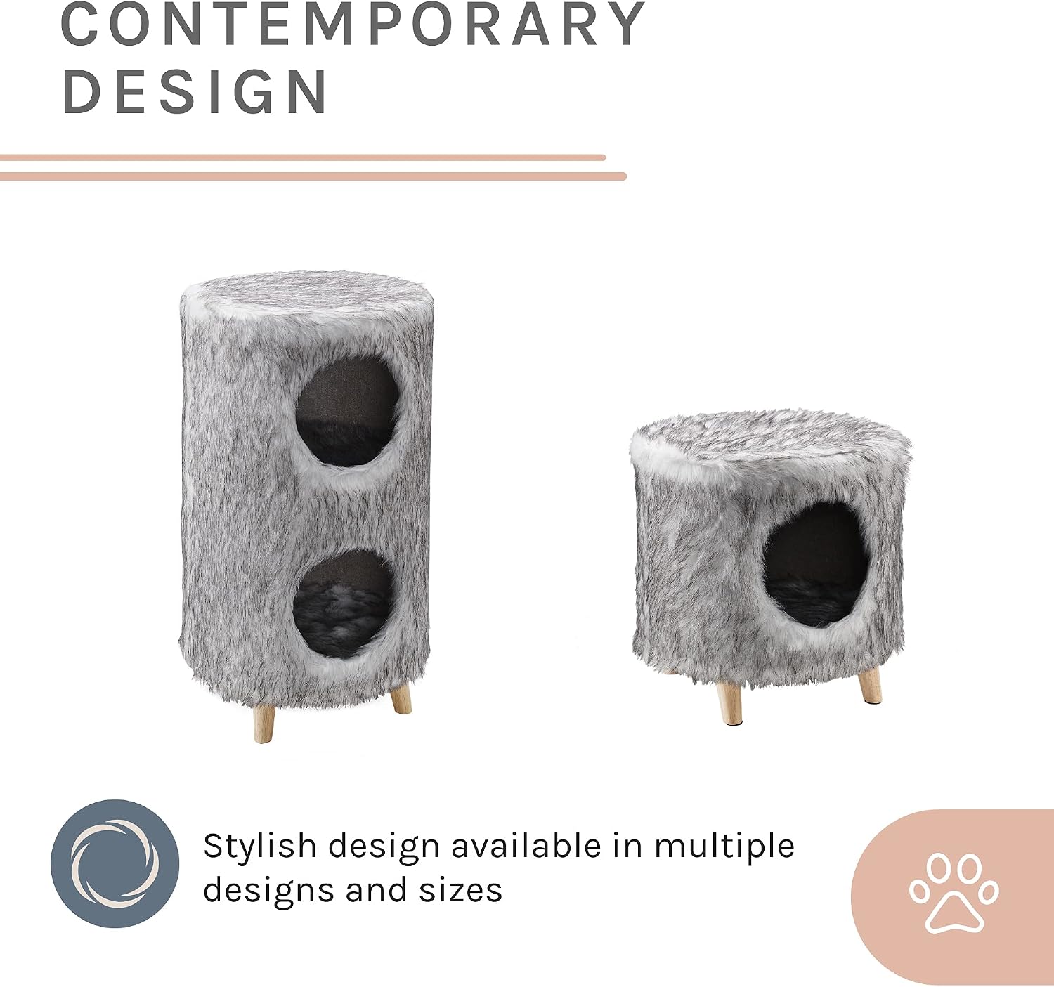 Sam's Pets Comfy Pufak 27" Faux Fur Gray Cat Tree Cylinder House