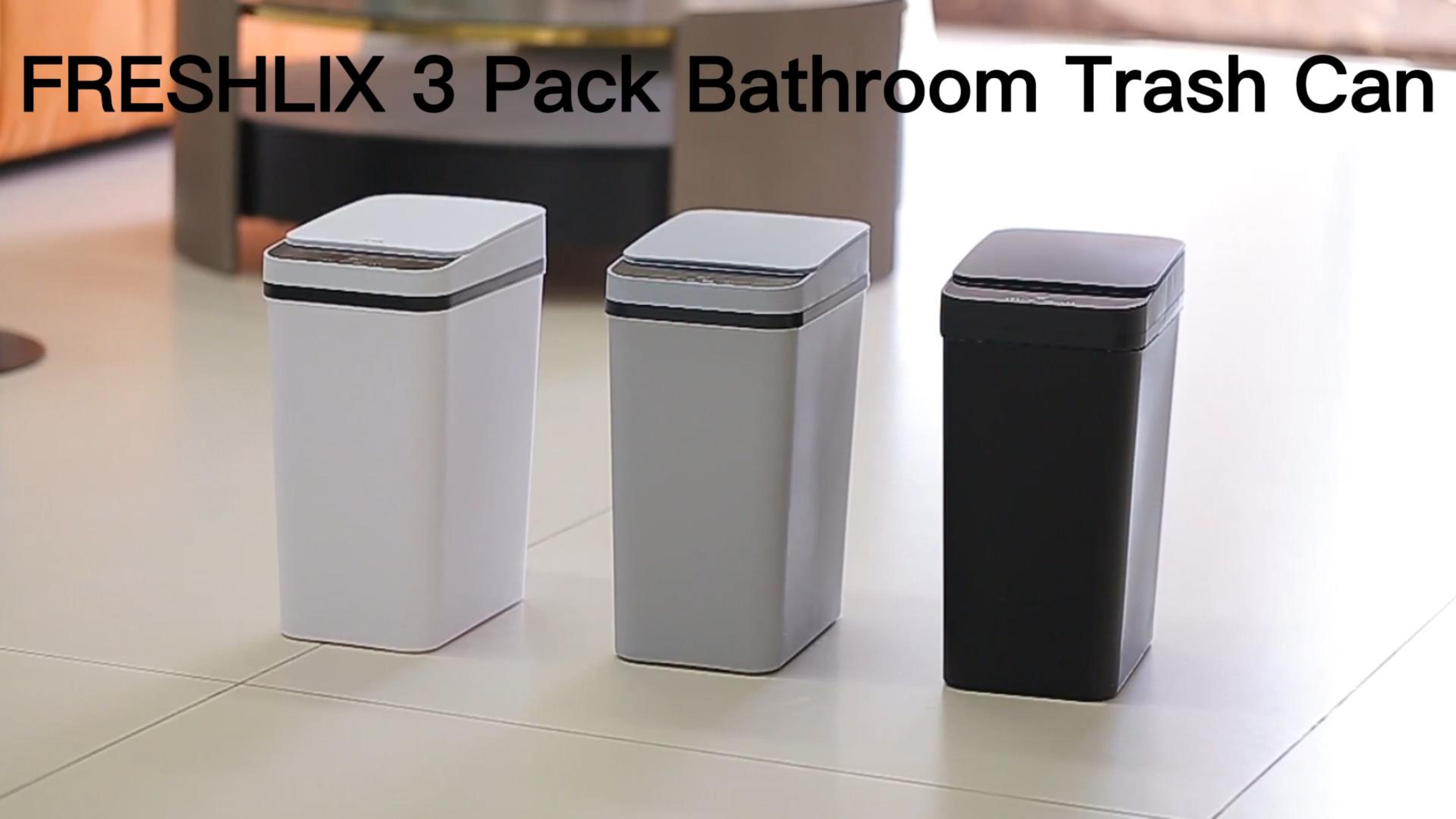 Image of FRESHLIX 3 Pack Bathroom Trash Can 2.6 Gallon Small Touchless Automatic Motion Sensor Trash Cans Slim Waterproof Garbage Bin with Lid for Kitchen, Office, Bedroom Black