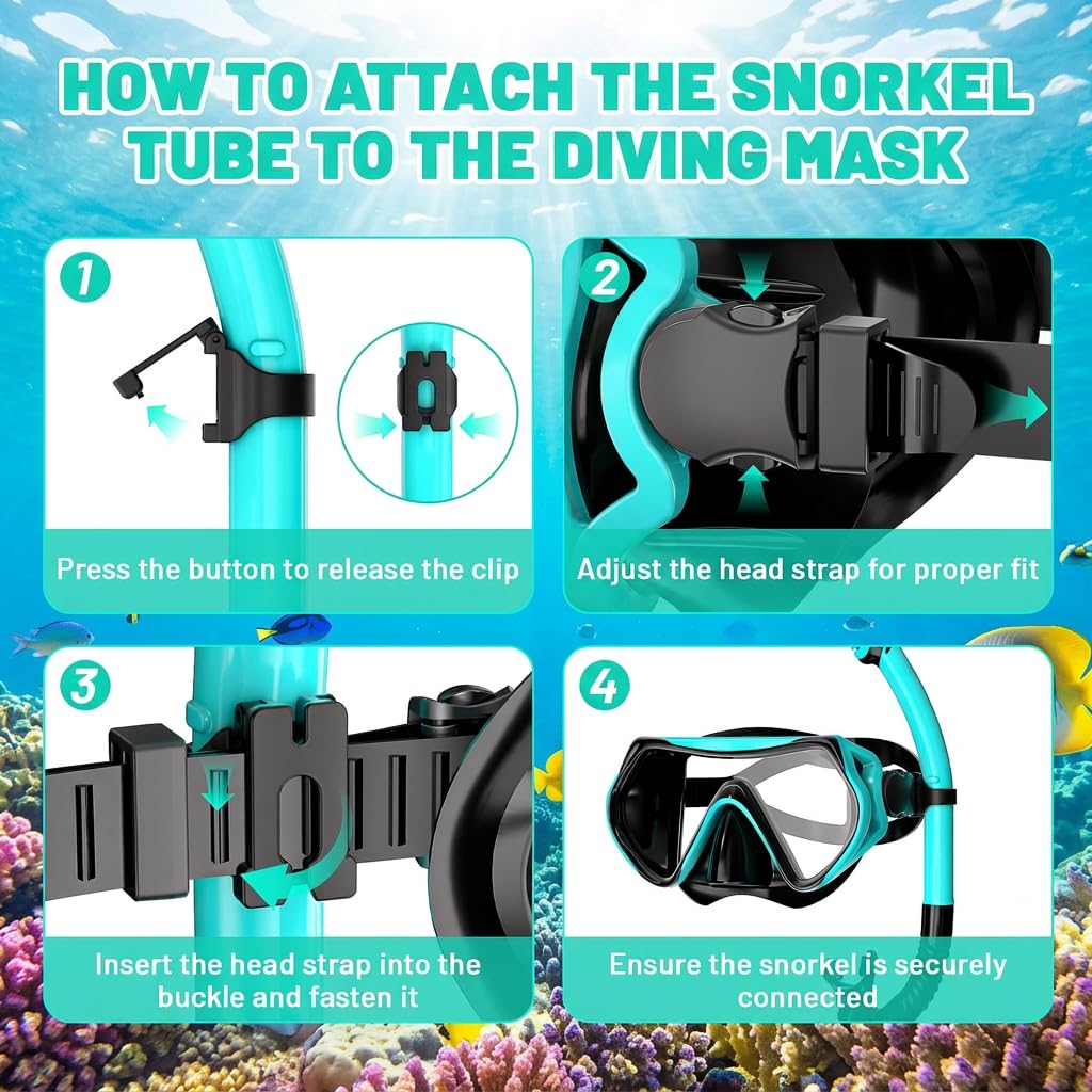 Schnorchel-Set Erwachsene 180° Panorama Sichtfeld Anti-Beschlag Taucherbrille Erwachsene für Strandurlaub Schnorcheln Wassersport, Schnorchelmaske mit Schnorchel inkl. Tasche Nasenklipp Ohrstöpsel